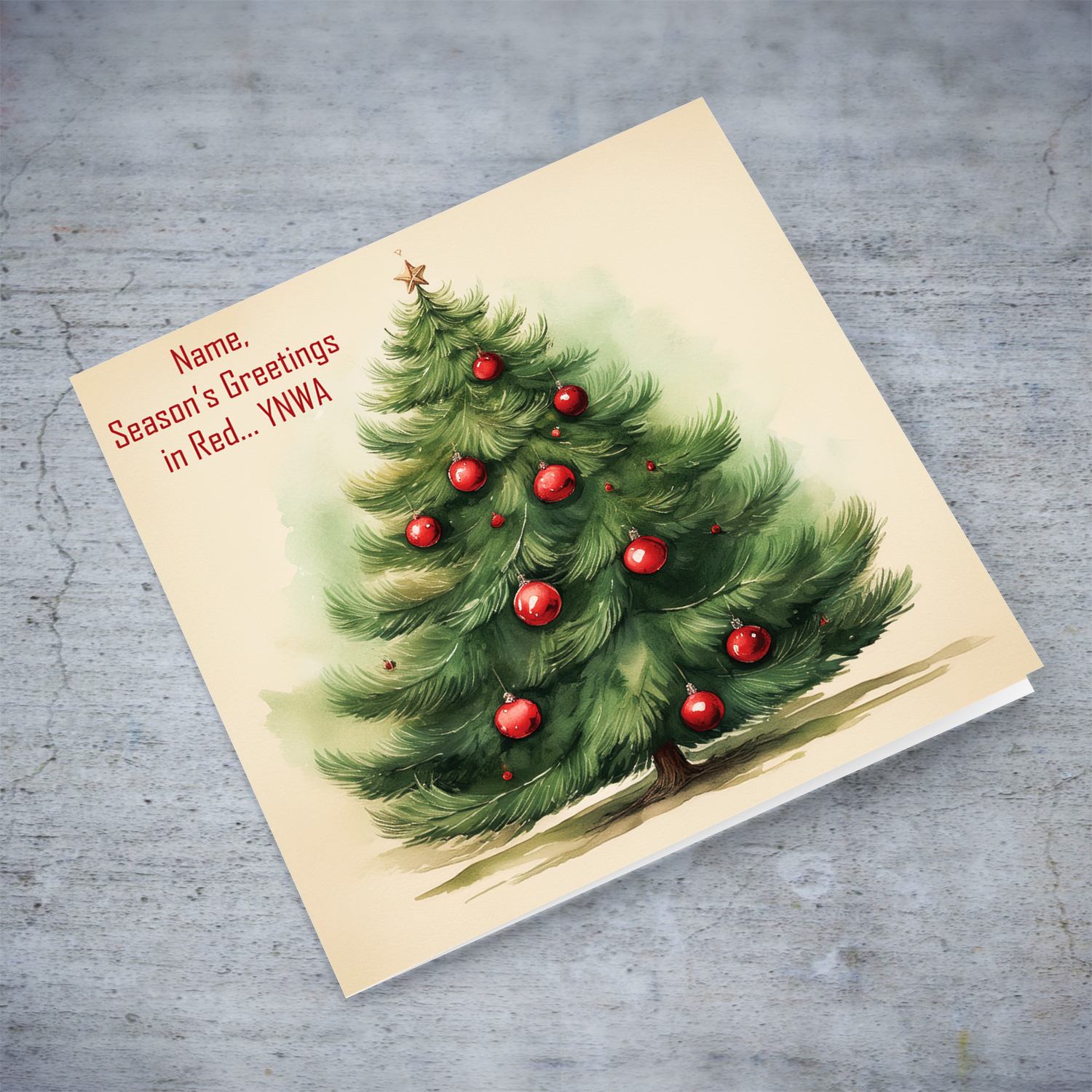A Christmas tree card featuring red baubles for the LIVERPOOL Football Fans in English (Personalisable)
