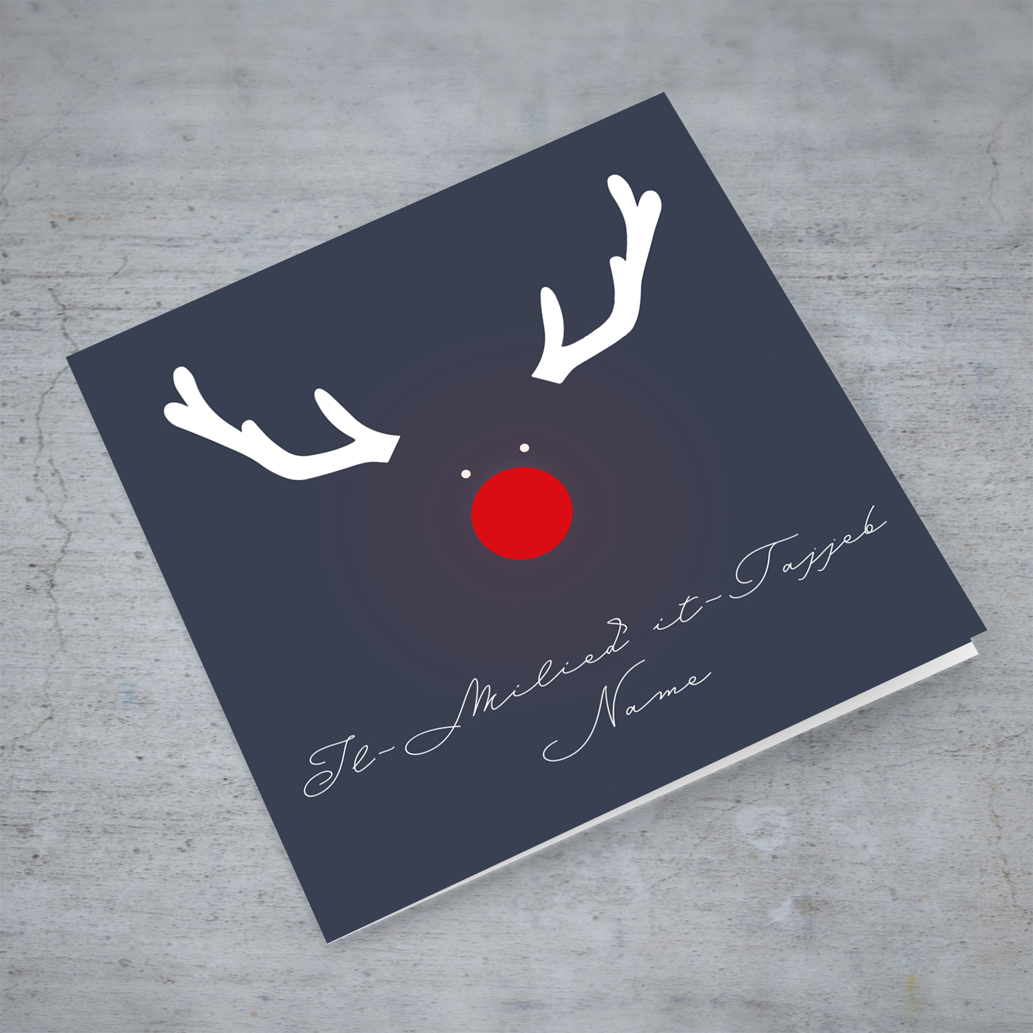 Big red glowing  Reindeer Rudolph's nose Christmas Card in Maltese (Personalisable)