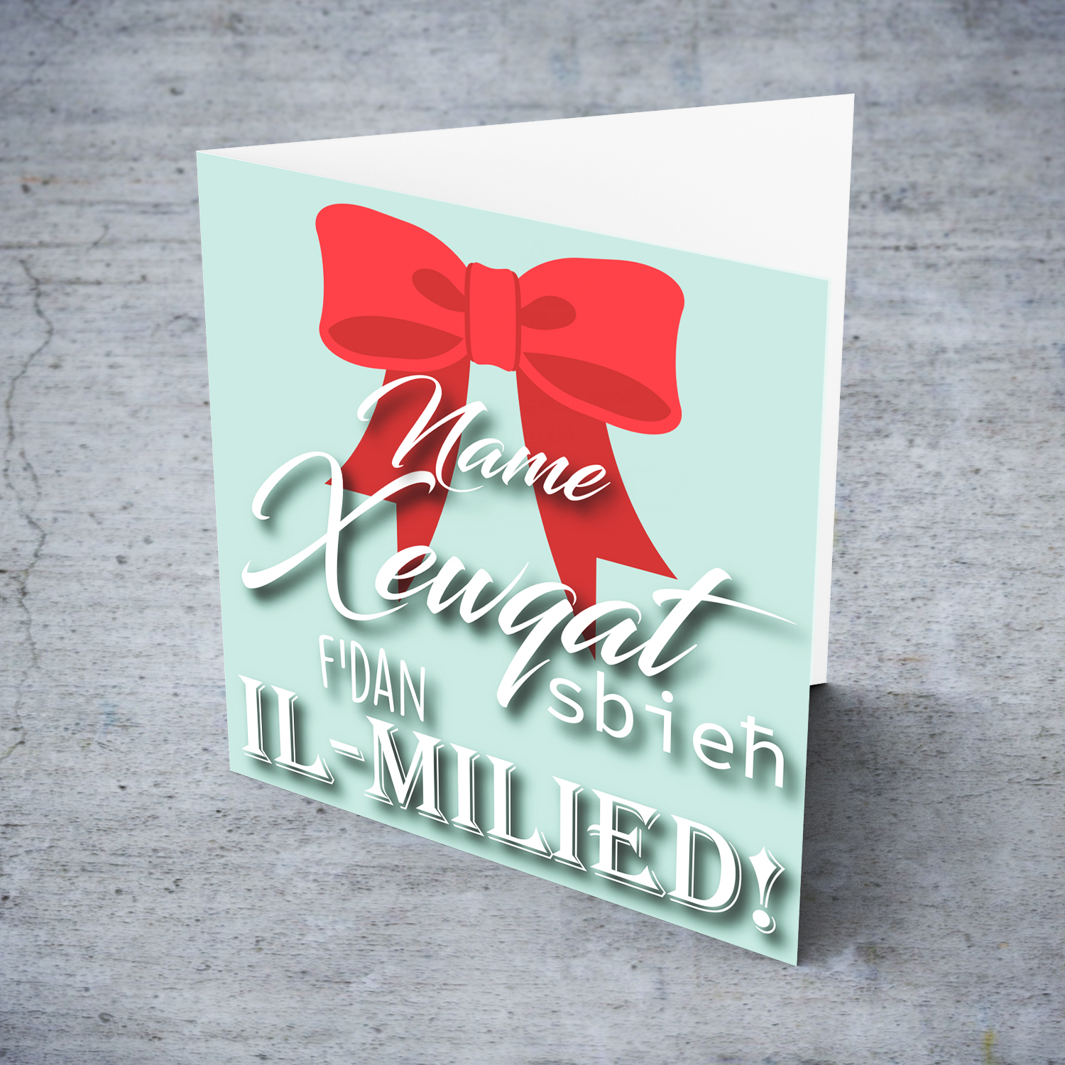 Red ribbon themed Christmas card in Maltese (Personalised)