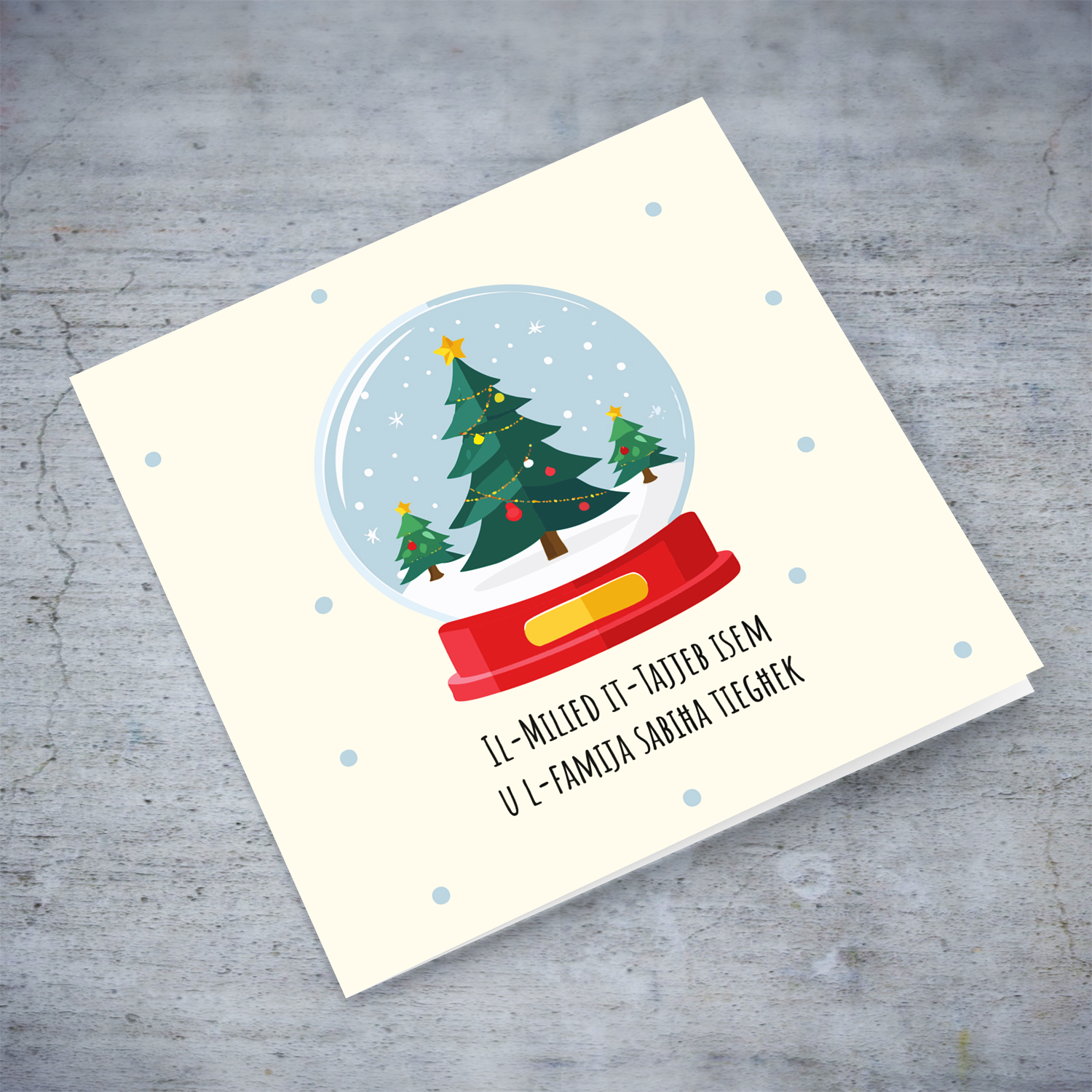 Cute Christmas bauble themed card in black text for your and your beautiful family in Maltese (Personalisable)