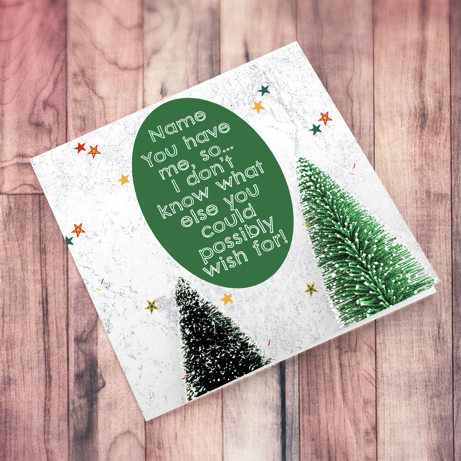 Funny Christmas card in grey background and Xmas trees in English (Personalisable)