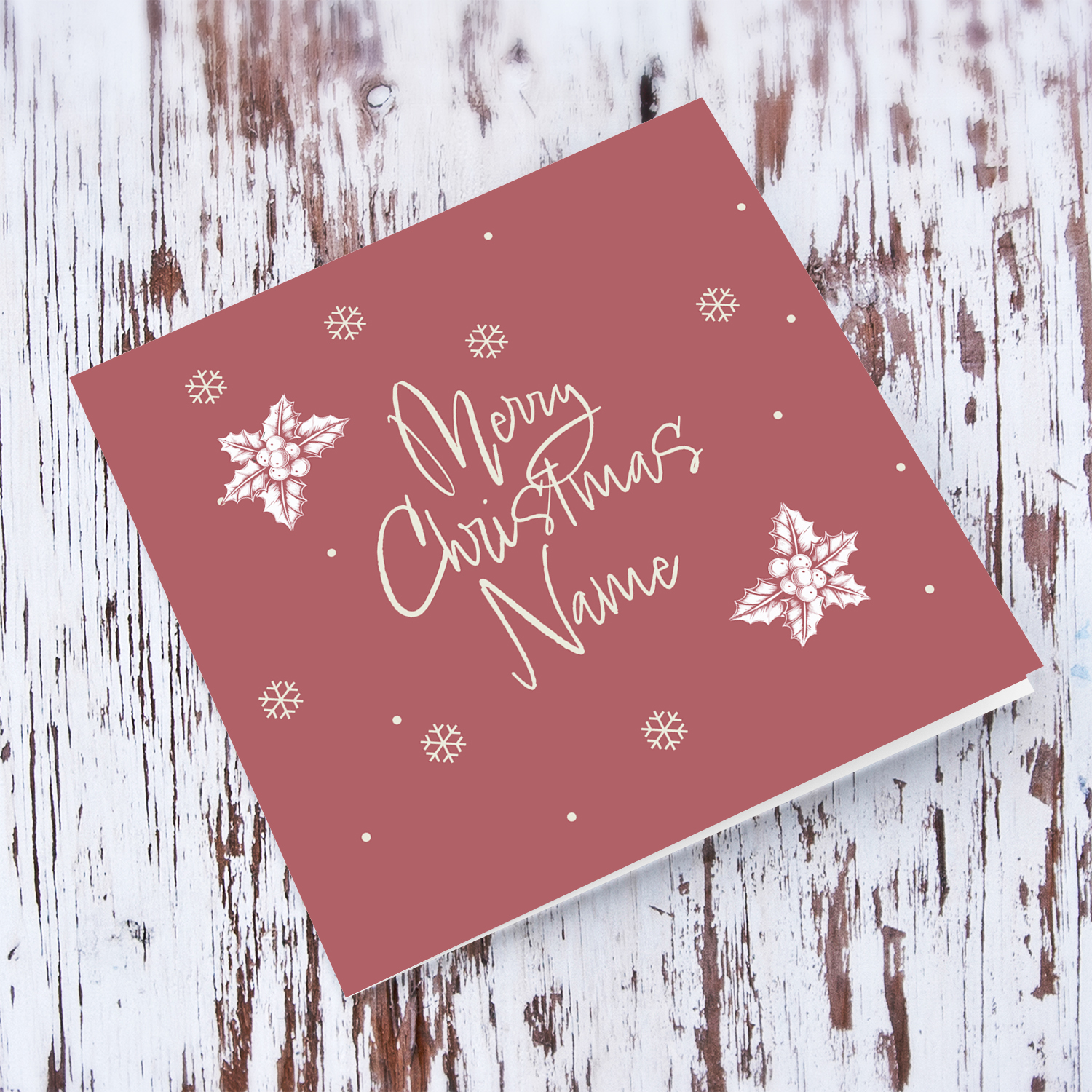 Monochrome & minimalist christmas card in wine / maroon background in English (Personalisable)