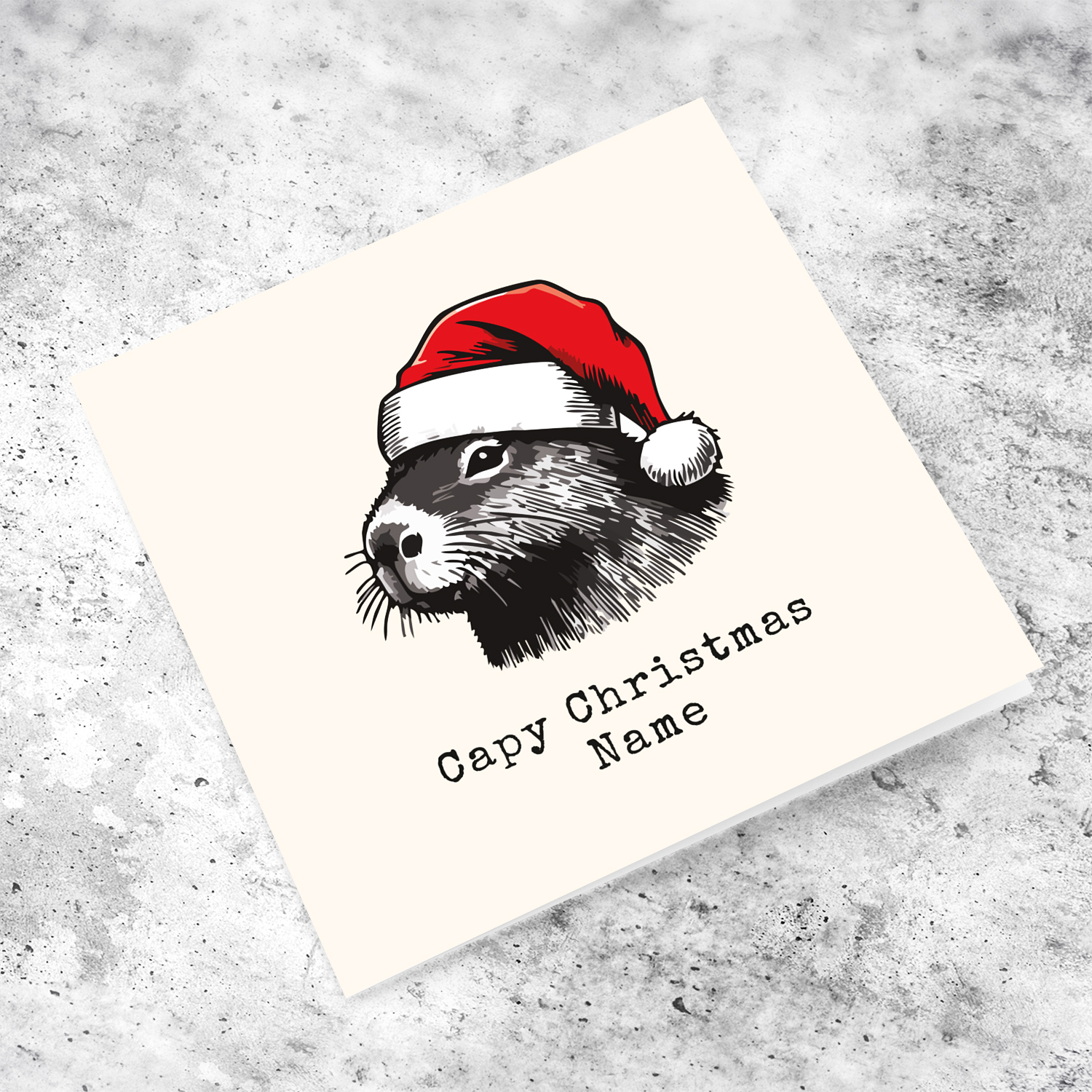 Capy Christmas - A capybara wearing santa's hat Christmas card in English (Personalisable)