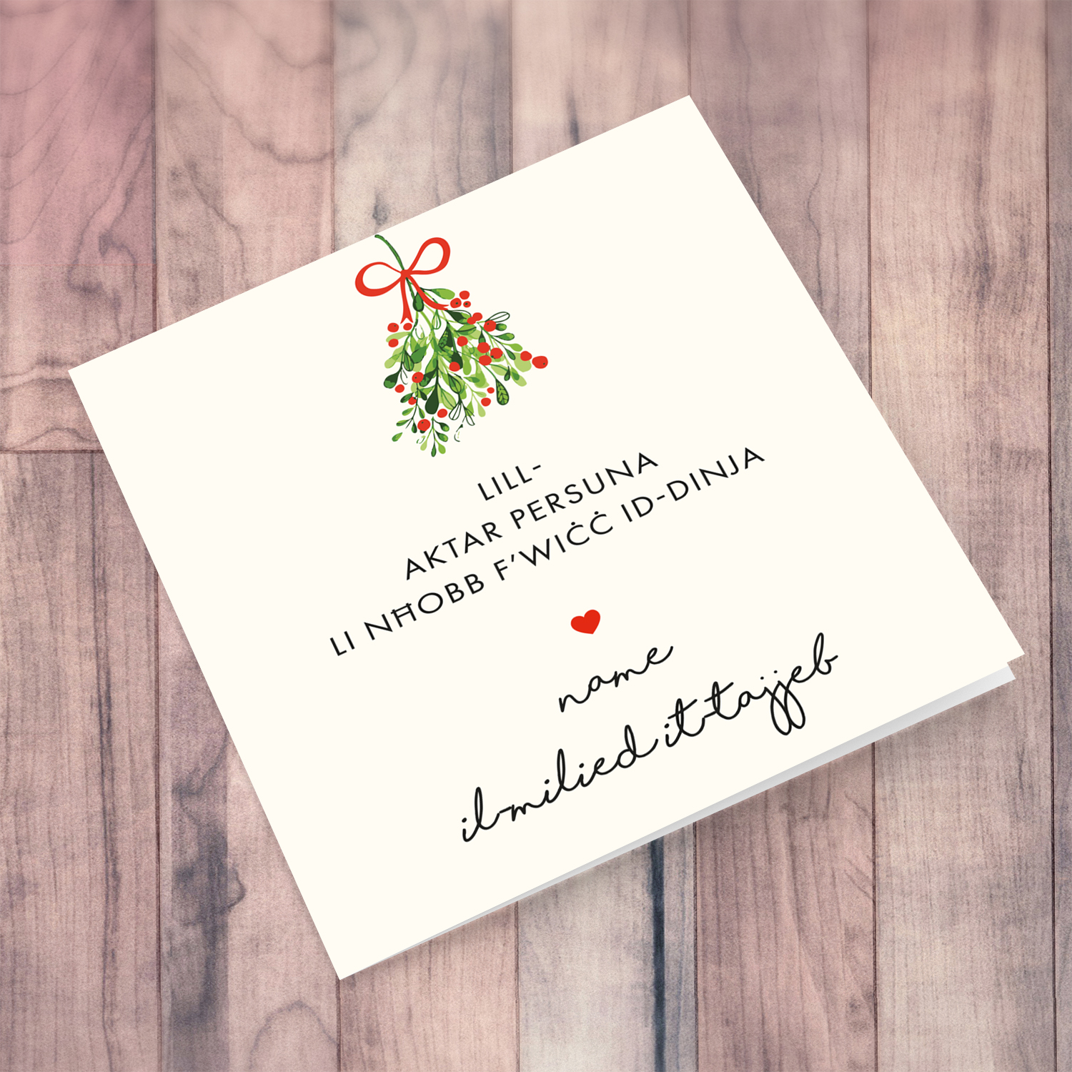 Boyfriend / Girlfriend / Wife / Husband -  Mistletoe minimalist Christmas card to your love in Maltese (Personalisable)