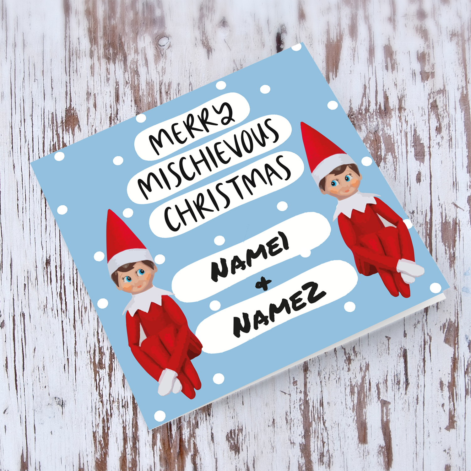 Christmas card from Elf for 2 siblings in English (Personalisable)