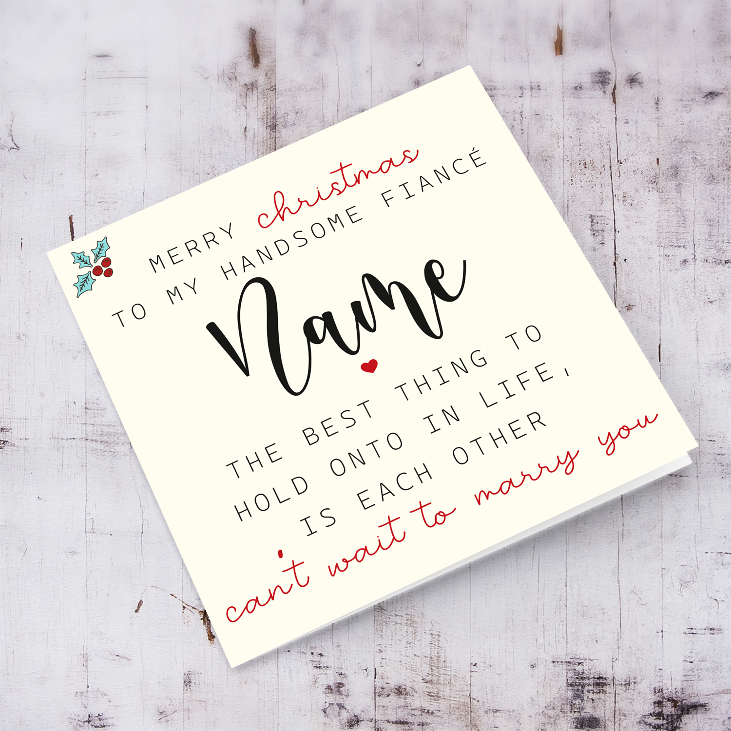 Romantic Christmas card for Fiancé with a special message in English (Personalisable)