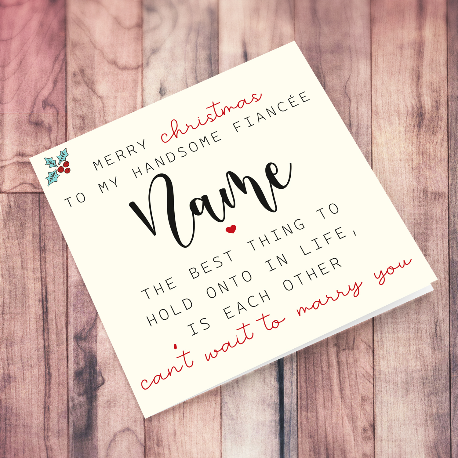 Romantic Christmas card for Fiancée with a special message in English (Personalisable)