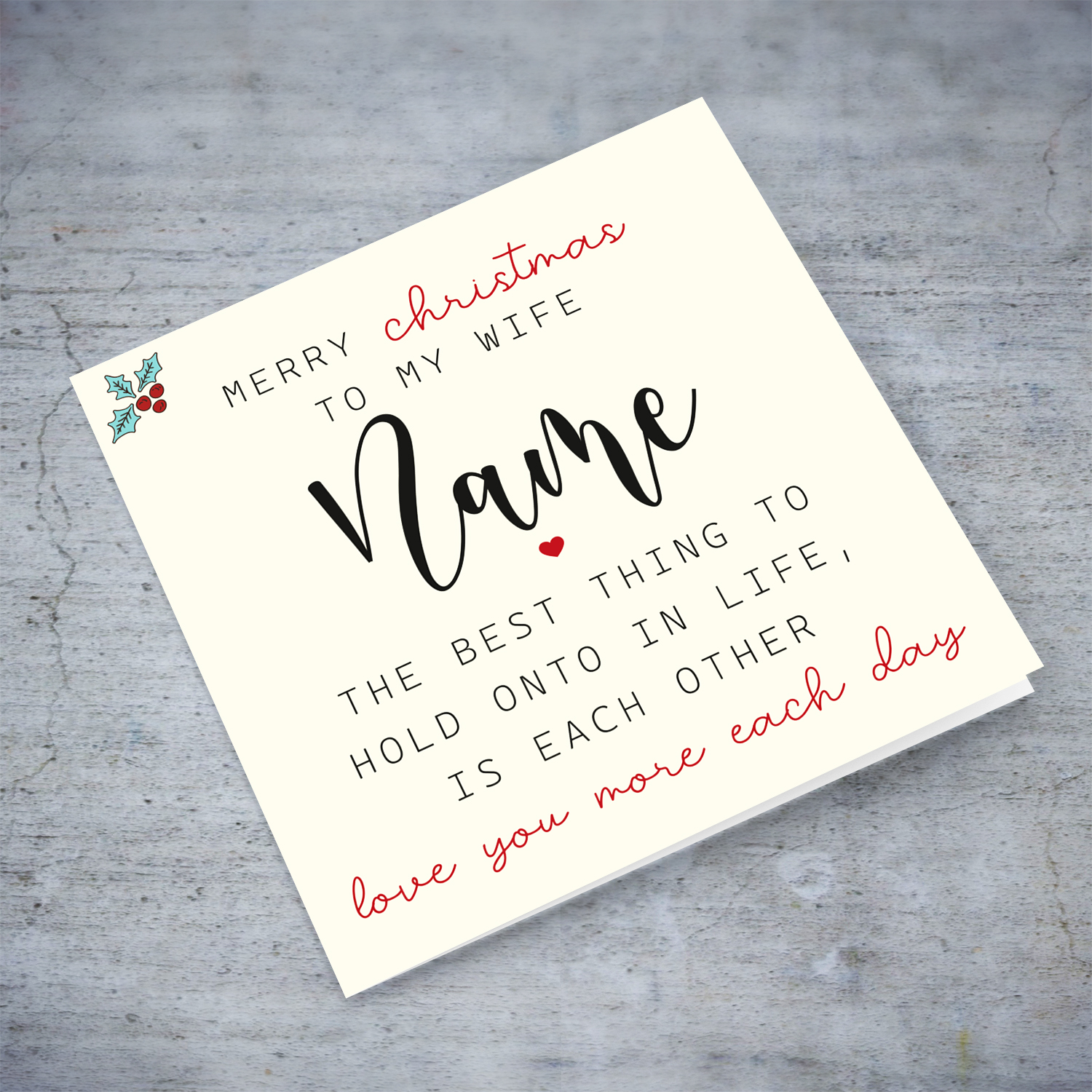 Romantic Christmas card for wife with a special message in English (Personalisable)