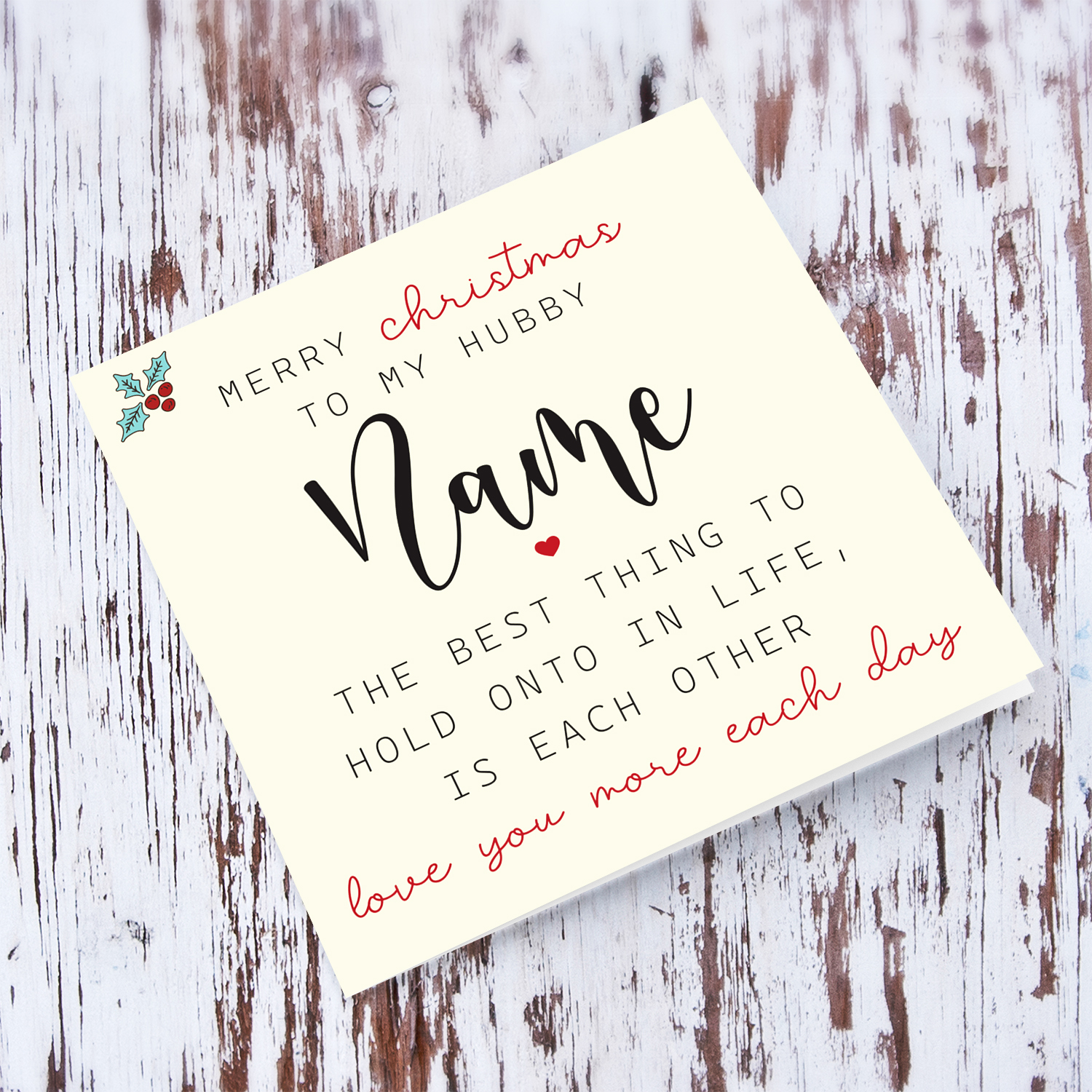 Romantic Christmas card for husband with a special message in English (Personalisable)