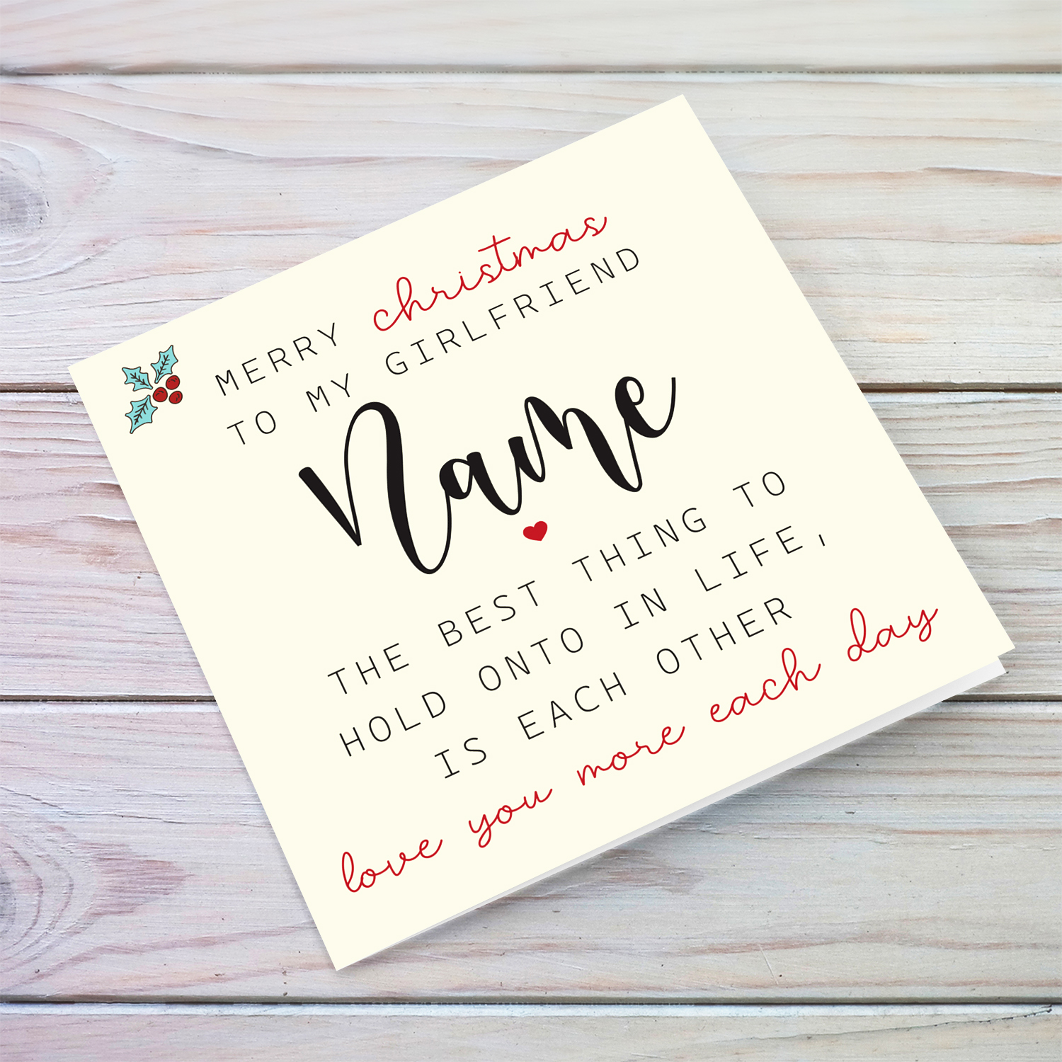 Romantic Christmas card for girlfriend with a special message in English (Personalisable)
