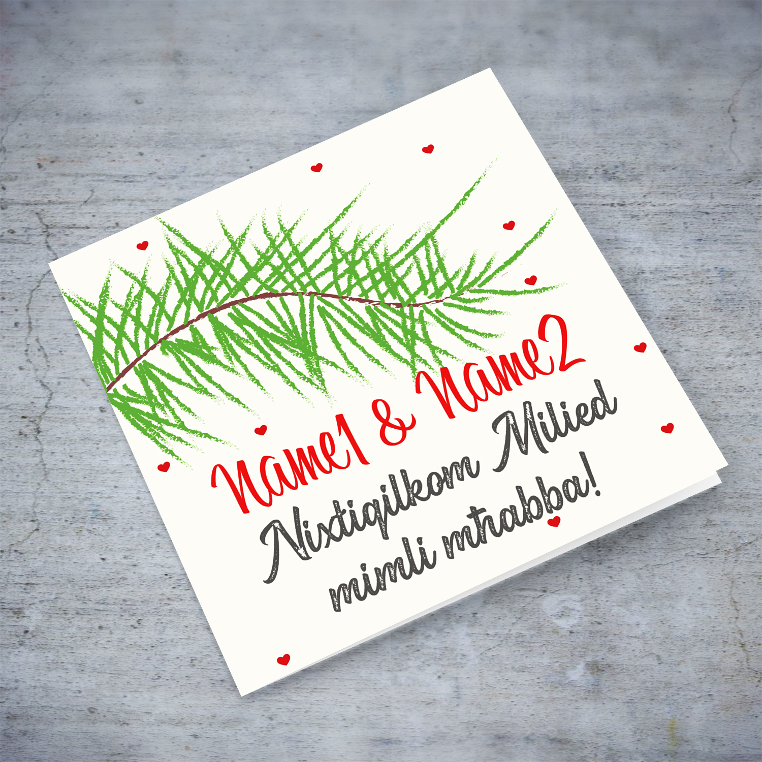 Christmas card open in Maltese (Personalisable with 2 names)