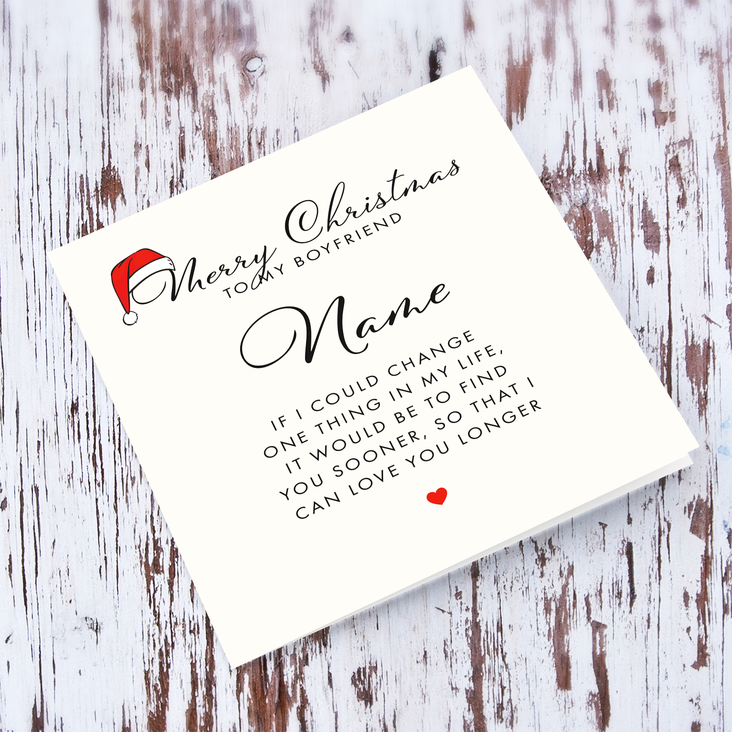 Minimalist Christmas card for Boyfriend with a special message in English (Personalisable)