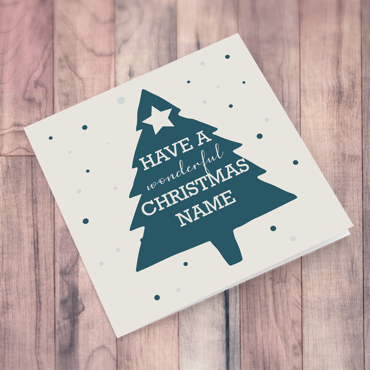 Christmas tree themed personalisable Christmas card in English