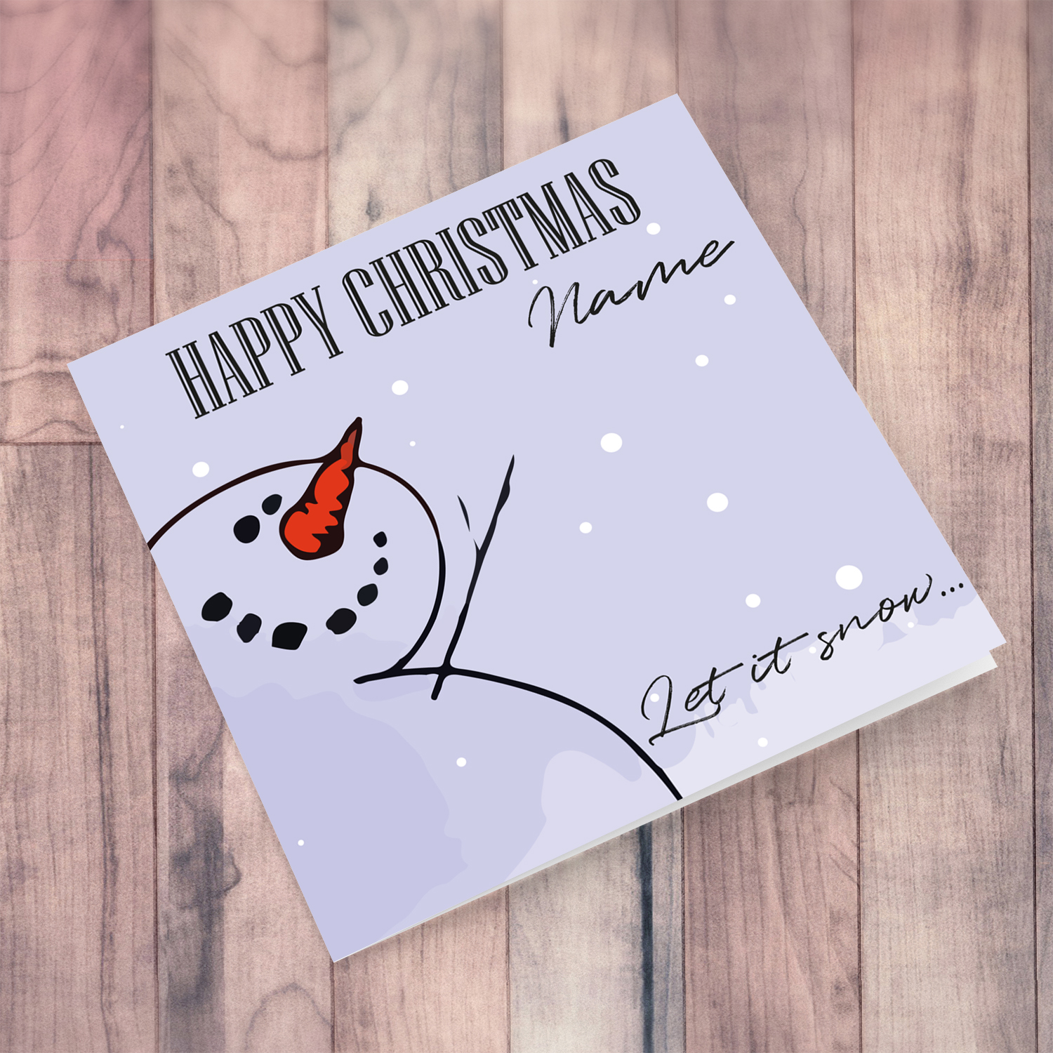 Snowman themed personalisable Christmas card in English