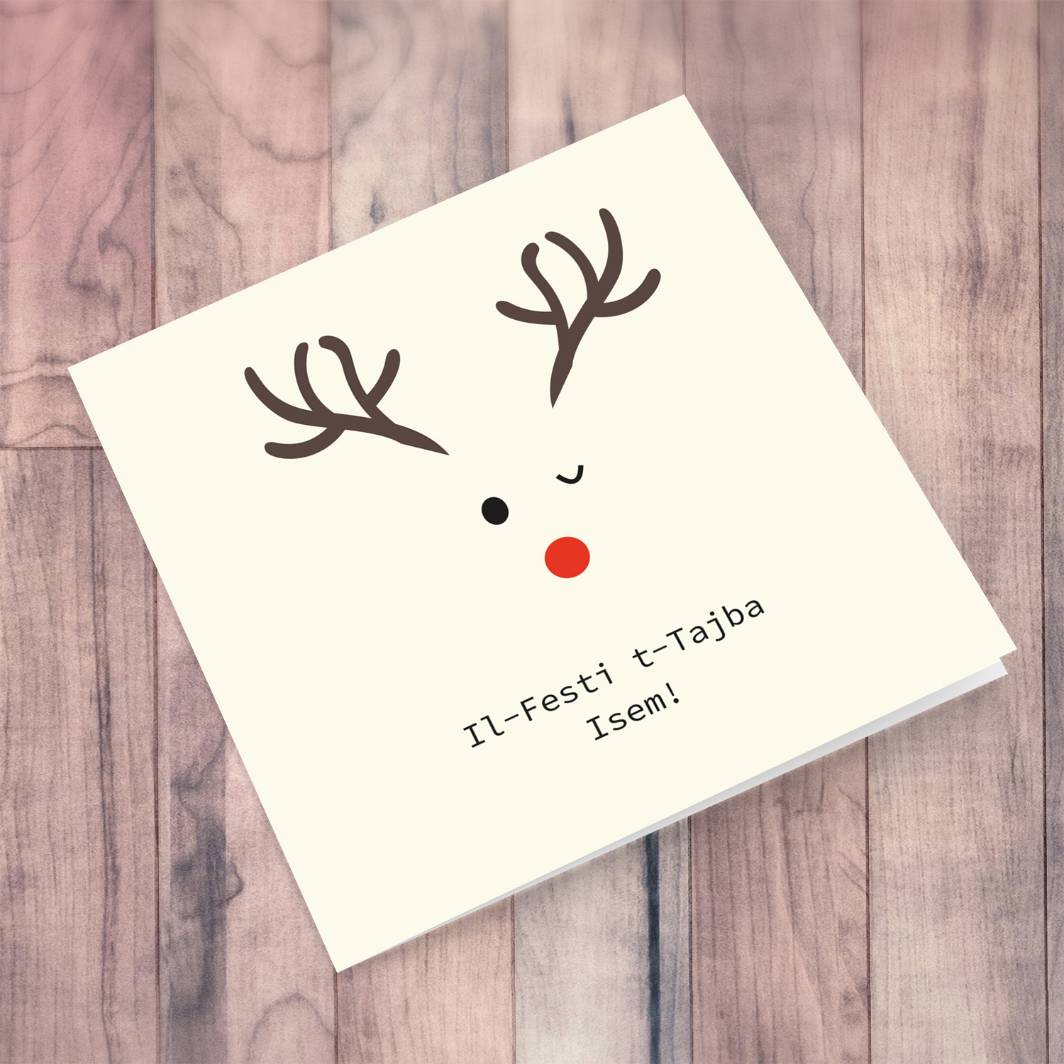 Reindeer themed Christmas personalisable card in Maltese