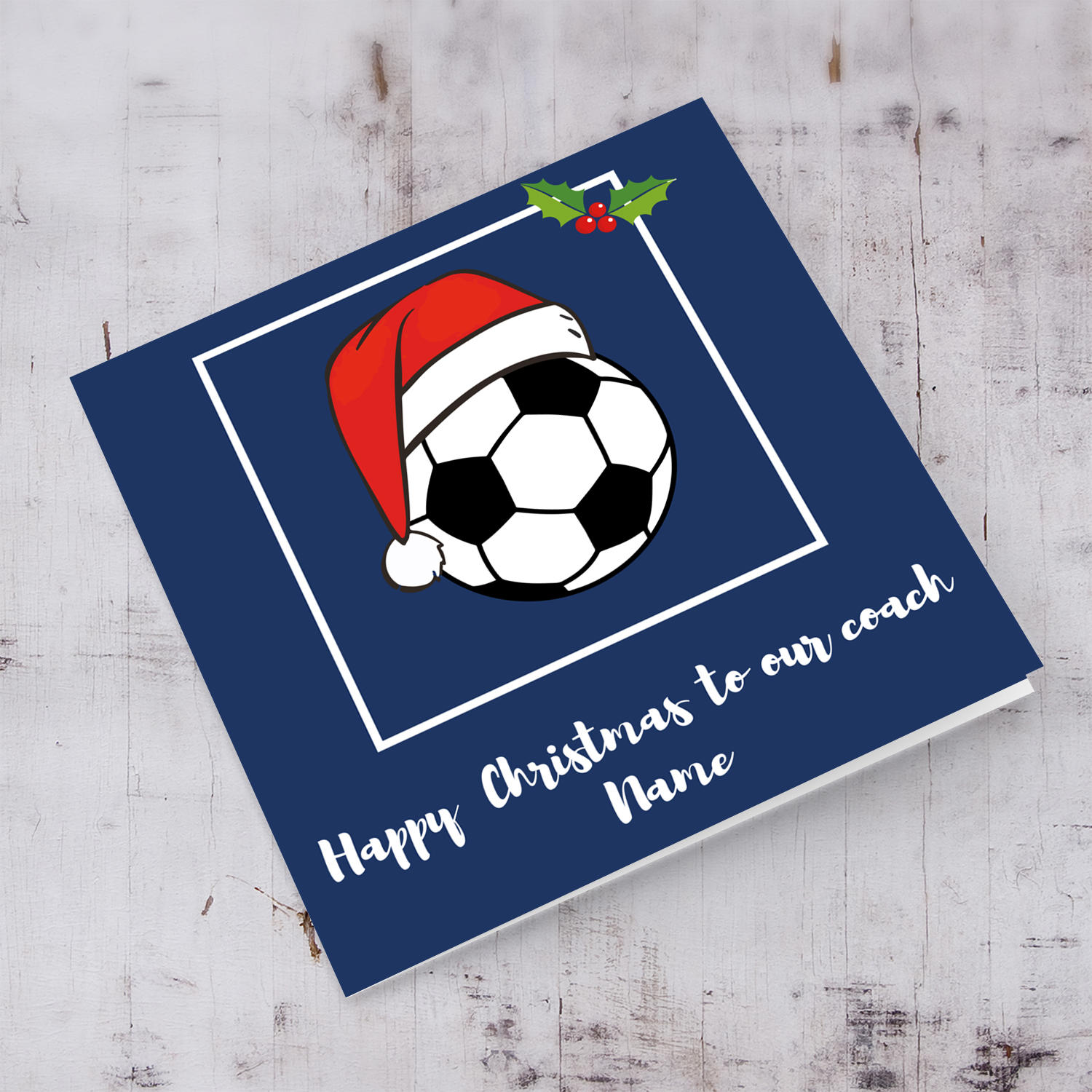 Football themed Christmas personalisable card for Coach in English