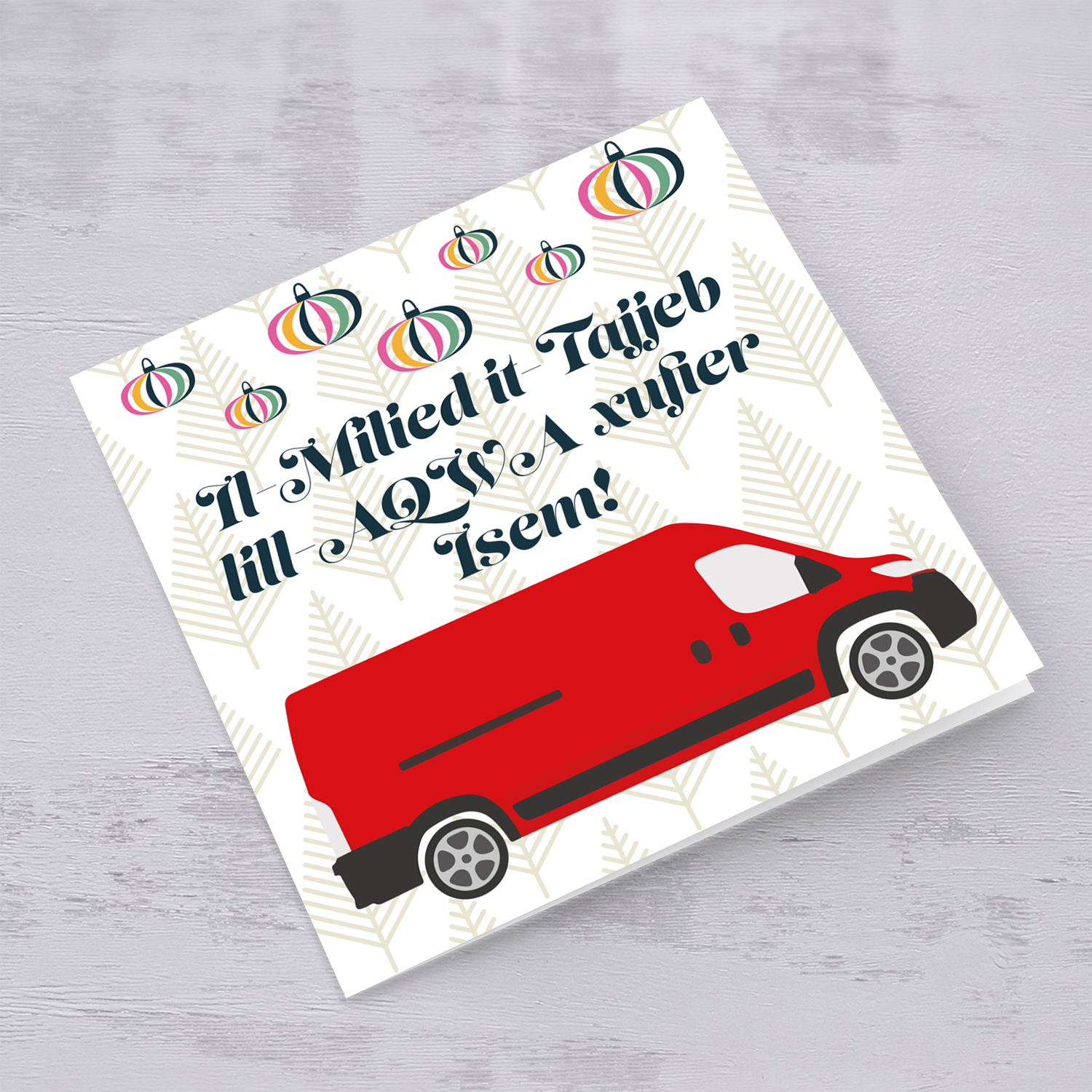 Driver - Red school van themed personalisable Christmas card for driver in Maltese
