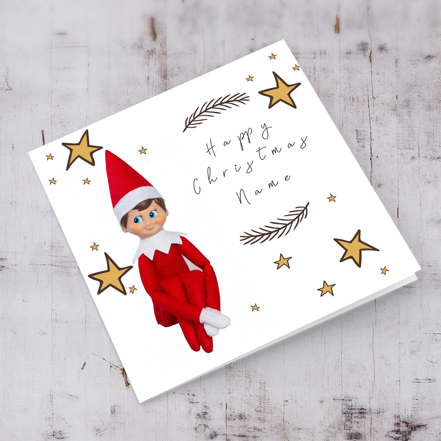Personalisable Christmas card from from male elf