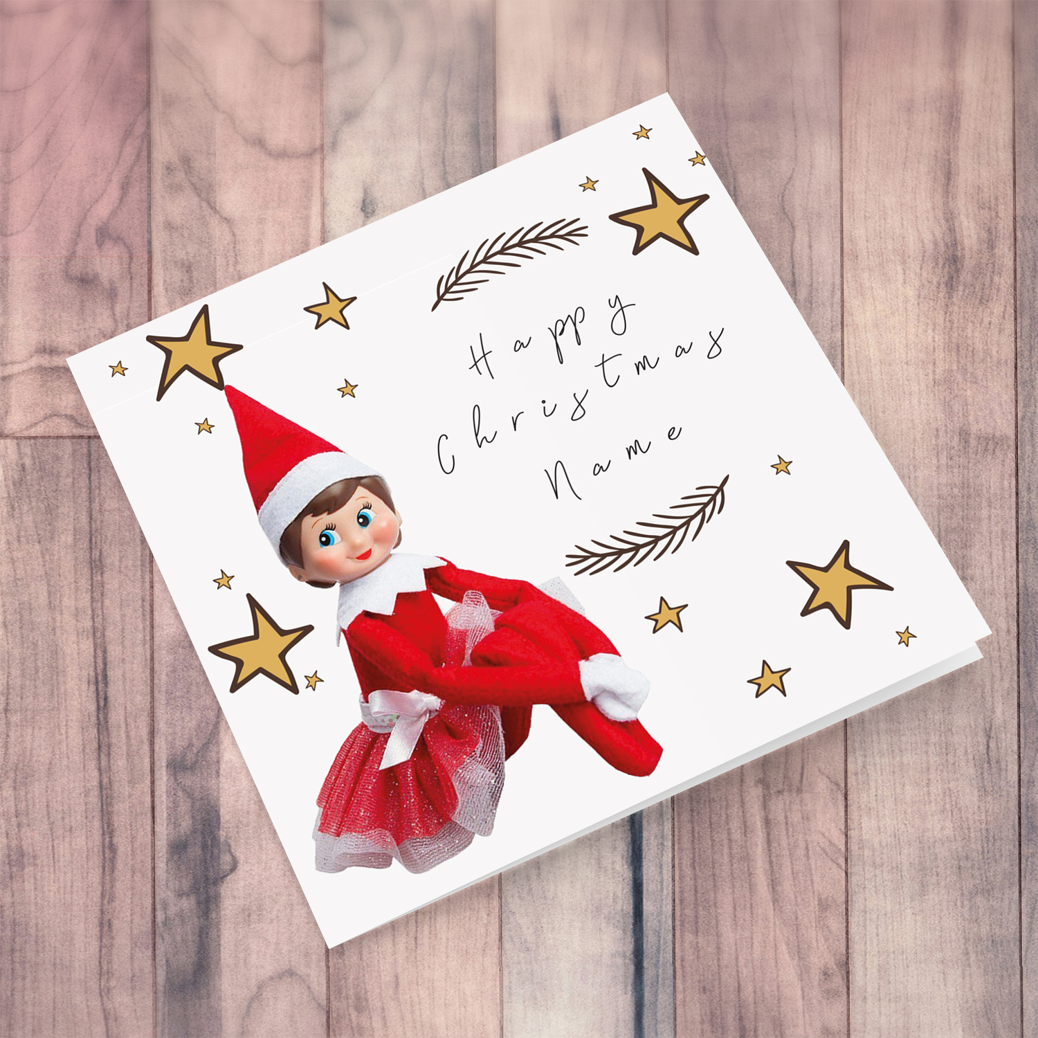 Personalisable Christmas card from from female elf