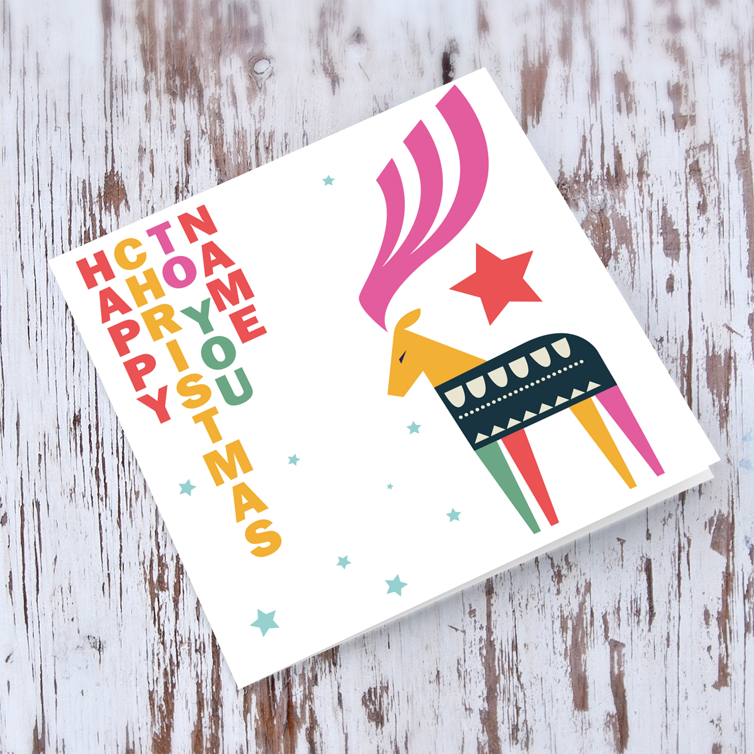 Reindeer themed Christmas personalisable card in English