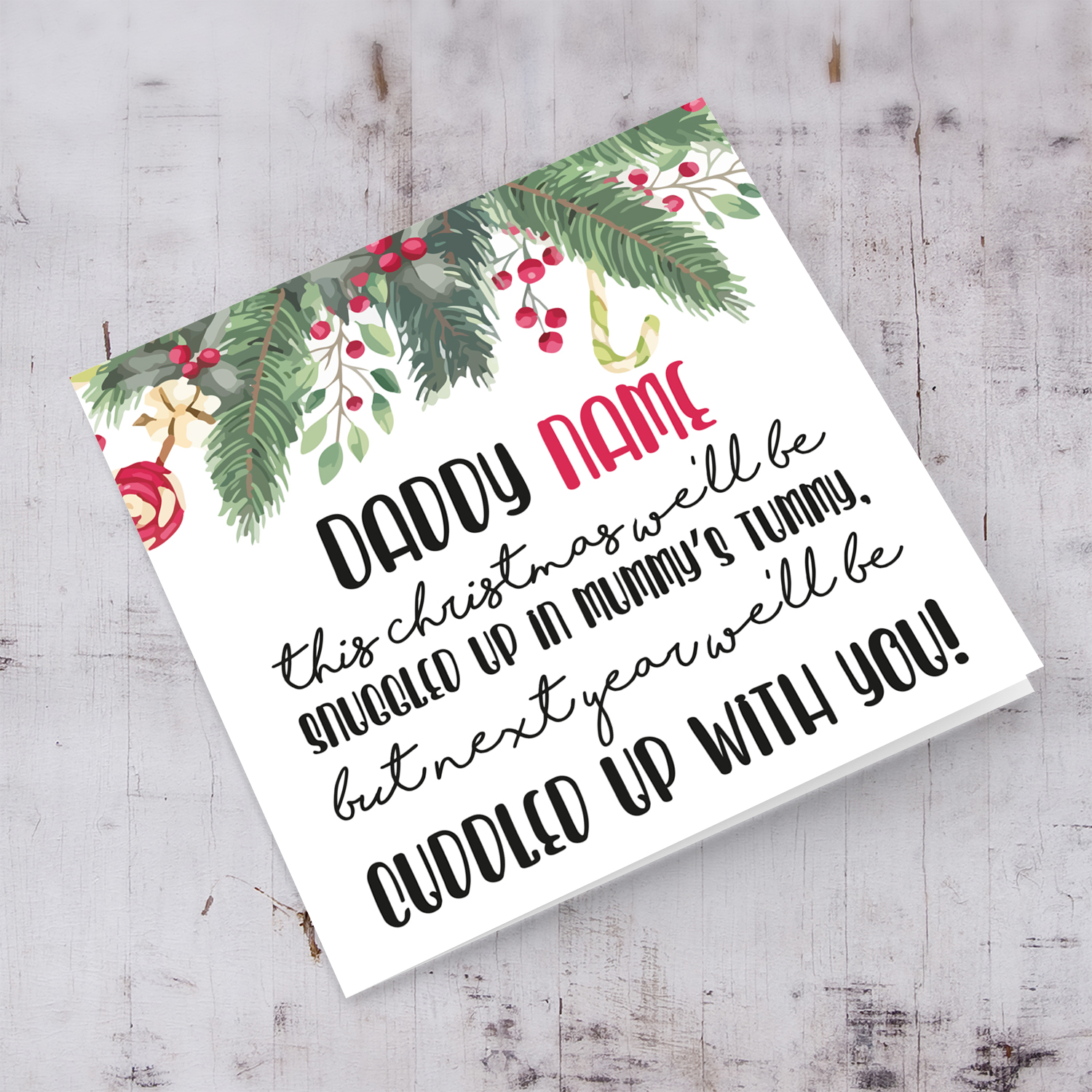 Daddy to be personalisable Christmas card (Plural) in English