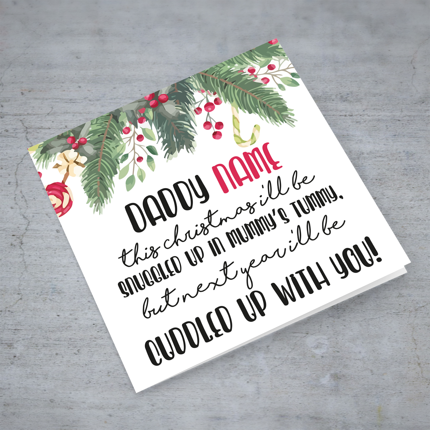 Daddy to be personalisable Christmas card (Singular) in English