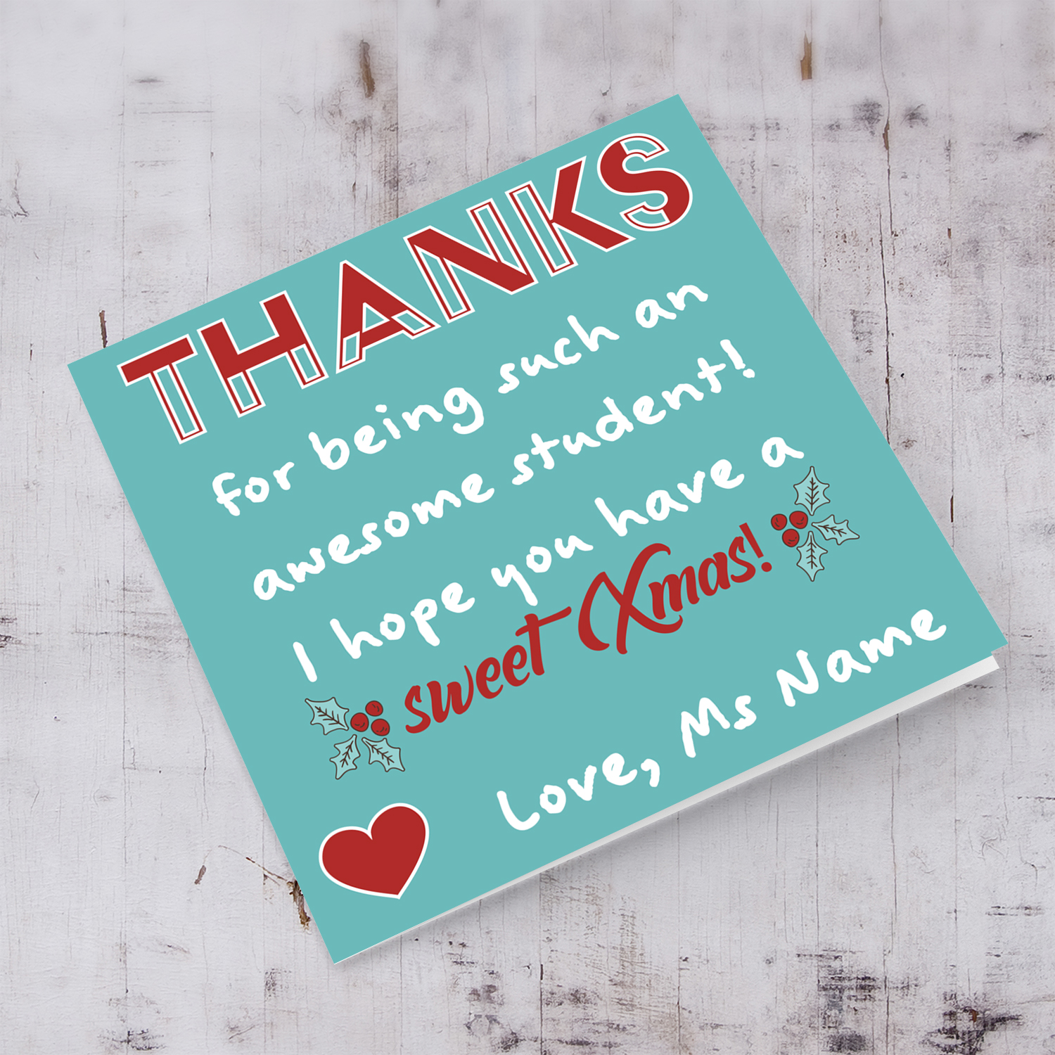 A special christmas card from teacher or L.S.E. to student in English