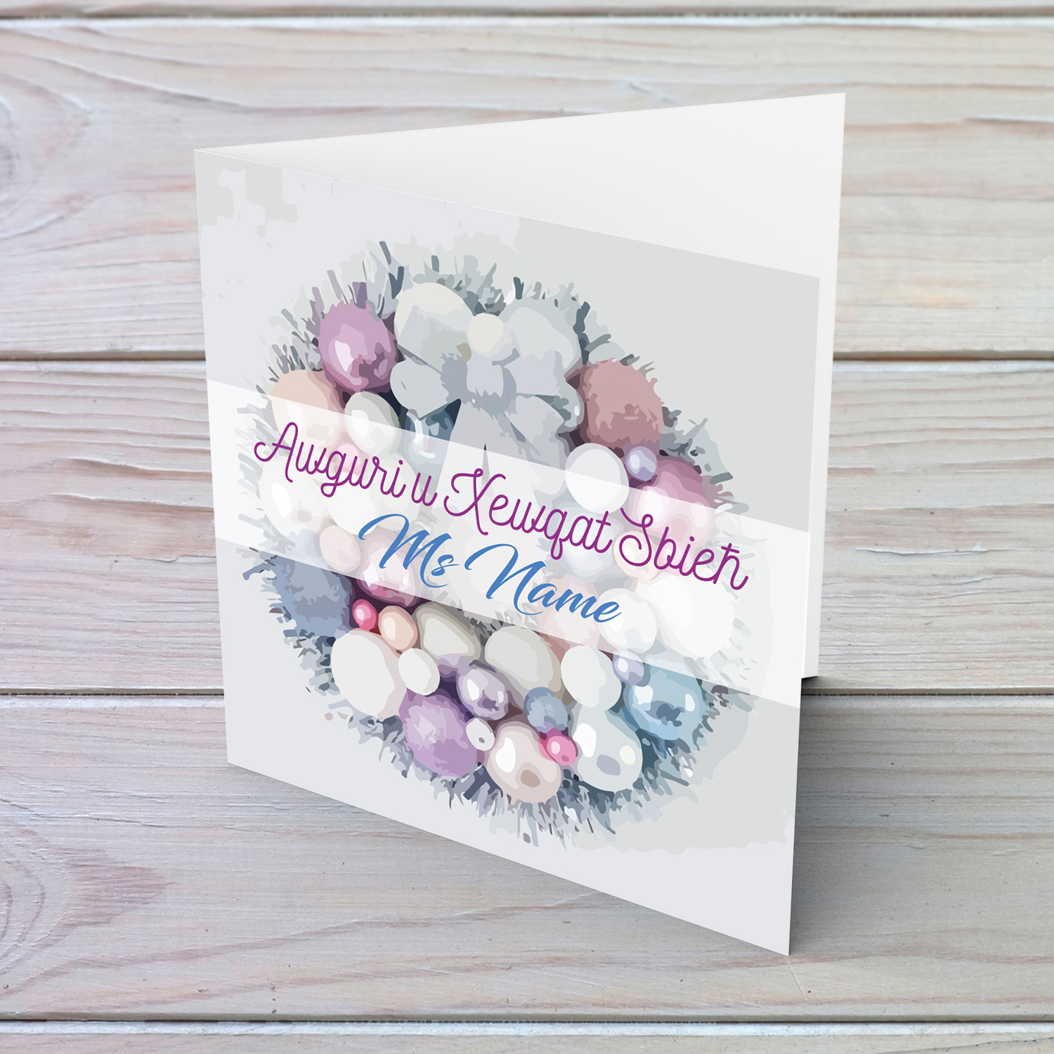 Bauble wreath themed Christmas personalisable card for teacher / assistant head/ head of school / carer / lse (FEMALE) in Maltese
