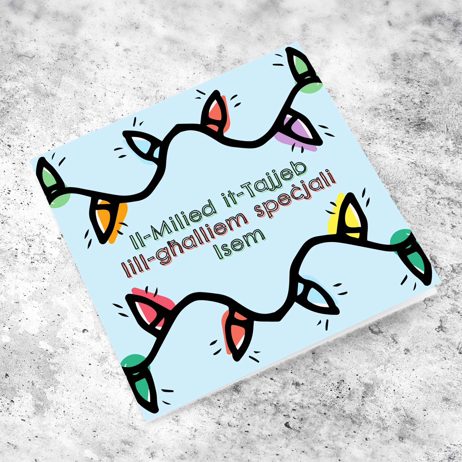 Colourful Christmas lights themed card to a special teacher (MALE)  in Maltese
