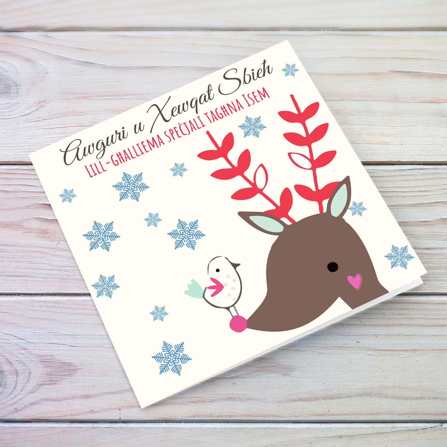 Teacher - Reindeer themed Christmas personalisable card for teacher in Maltese (PLURAL)
