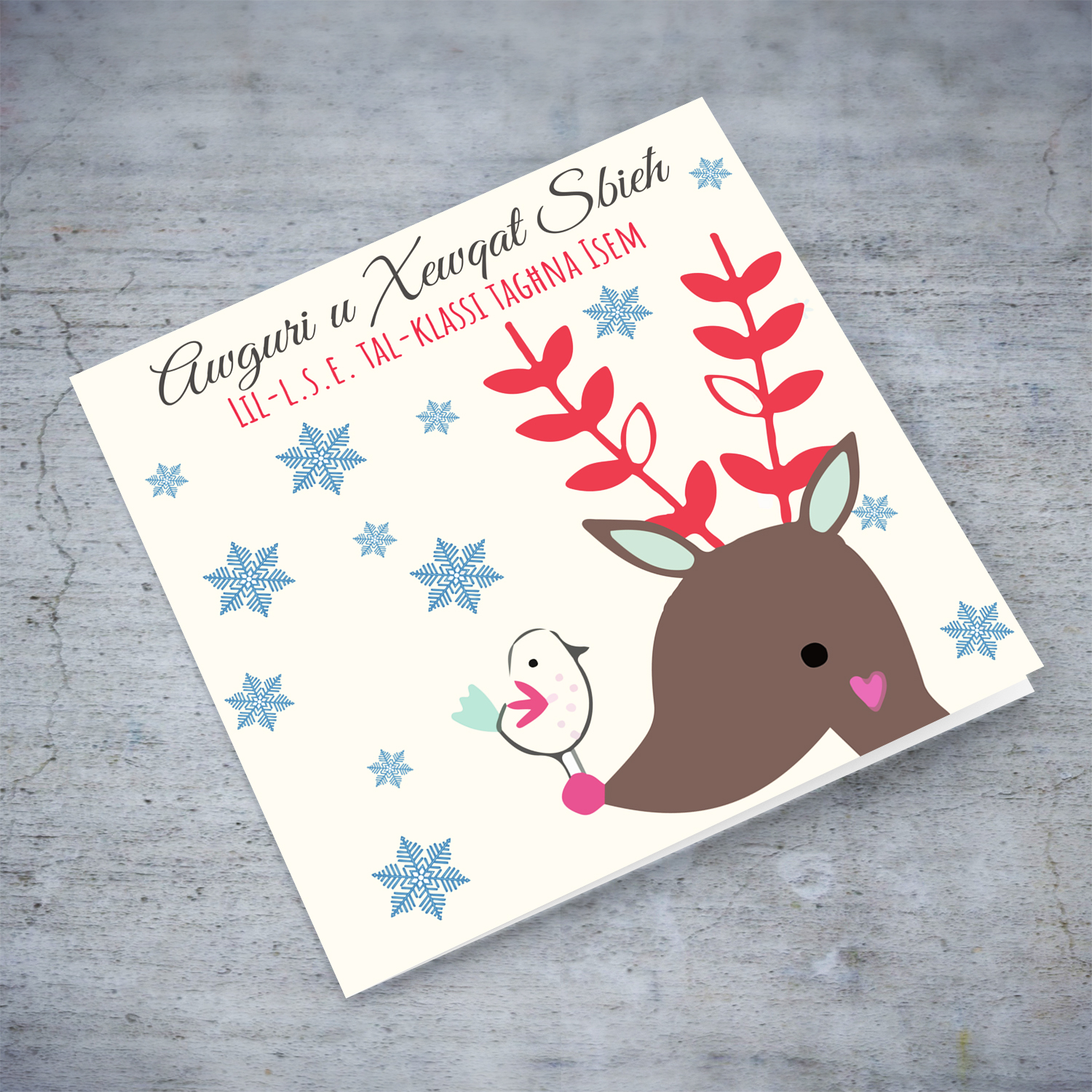 L.S.E. - Reindeer themed Christmas personalisable card for in Maltese
