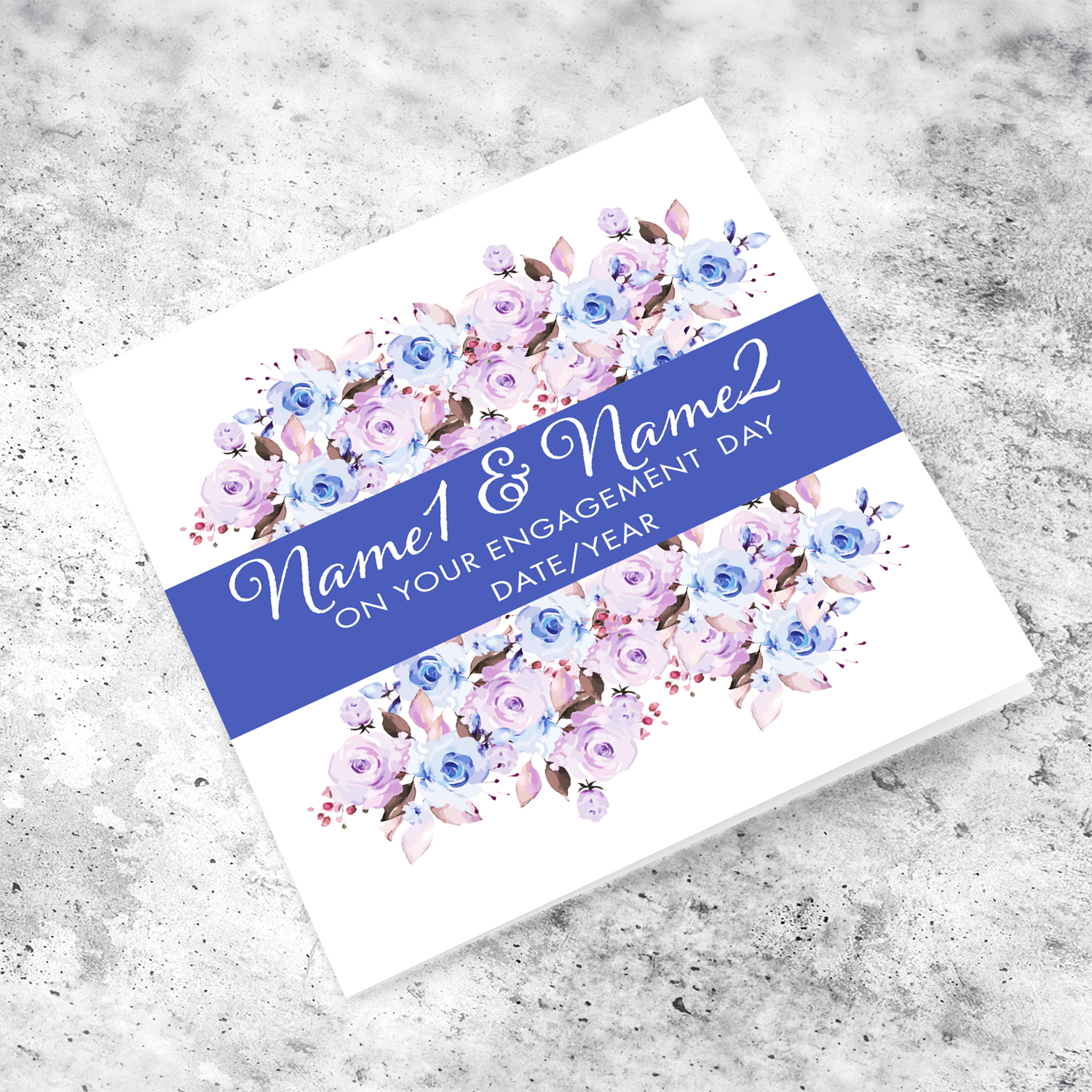 Pink / Purple themed flowers engagement card in English (Personalisable)