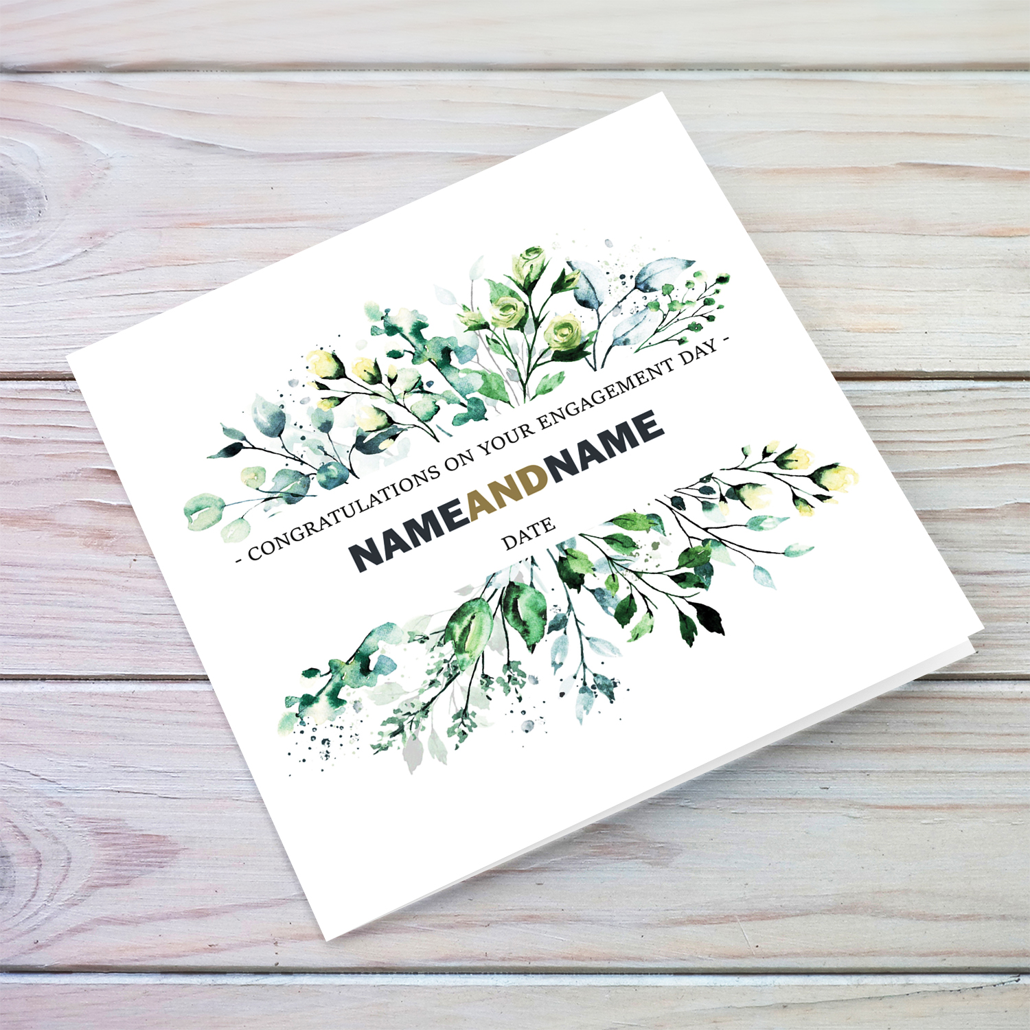 Beautiful plant themed personalisable Engagement card in English