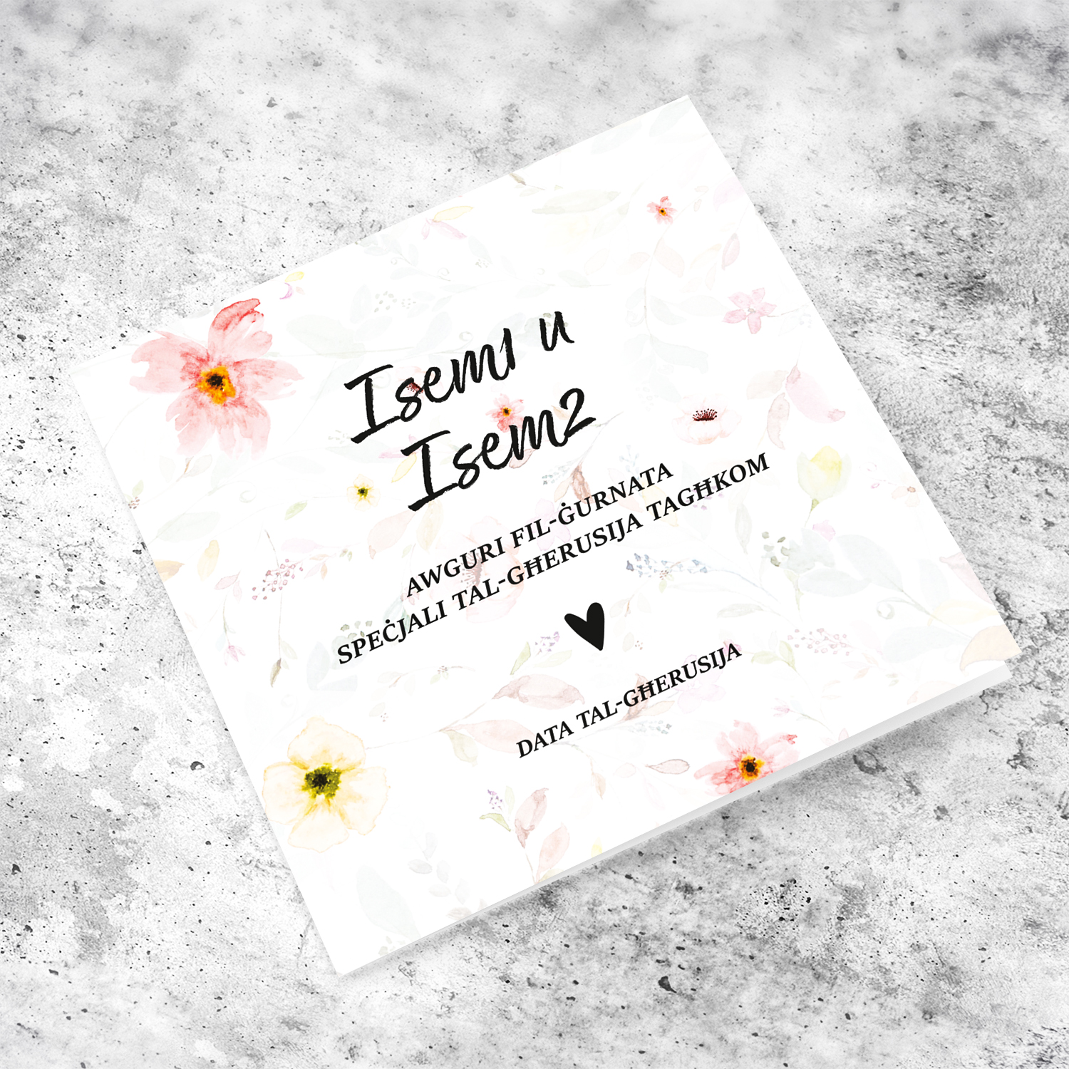 Petite flowers in soft watercolours Engagement Card in Maltese (Personalisable)