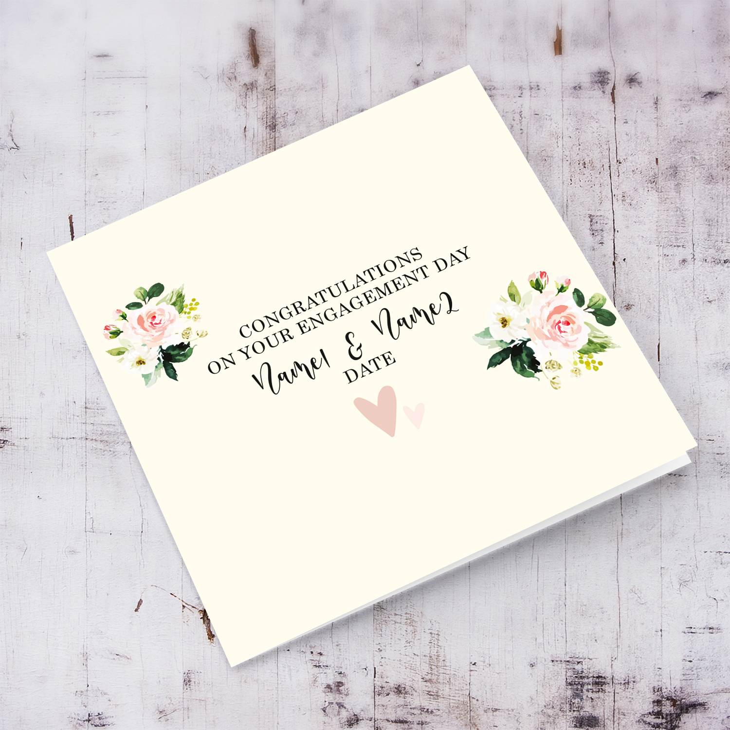Dainty and elegant engagement card in light cream background and beautiful florals in English (Personalisable)