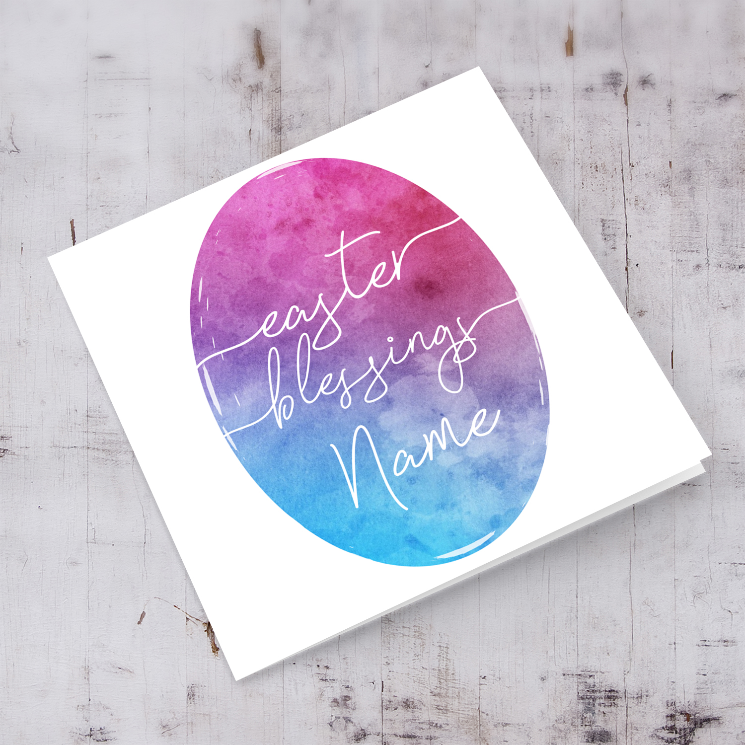 Pink, purple and blue watercolour Easter Egg themed Easter personalisable card in English