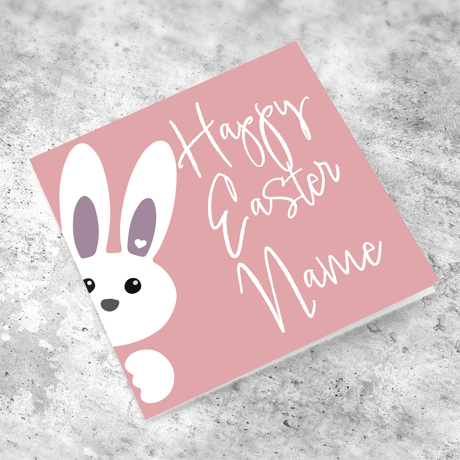 Cute bunny peeping out with pink background personalisable Easter Card in English
