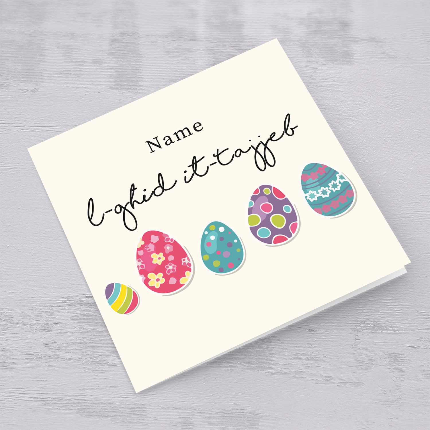 Easter Eggs themed personalisable card in Maltese