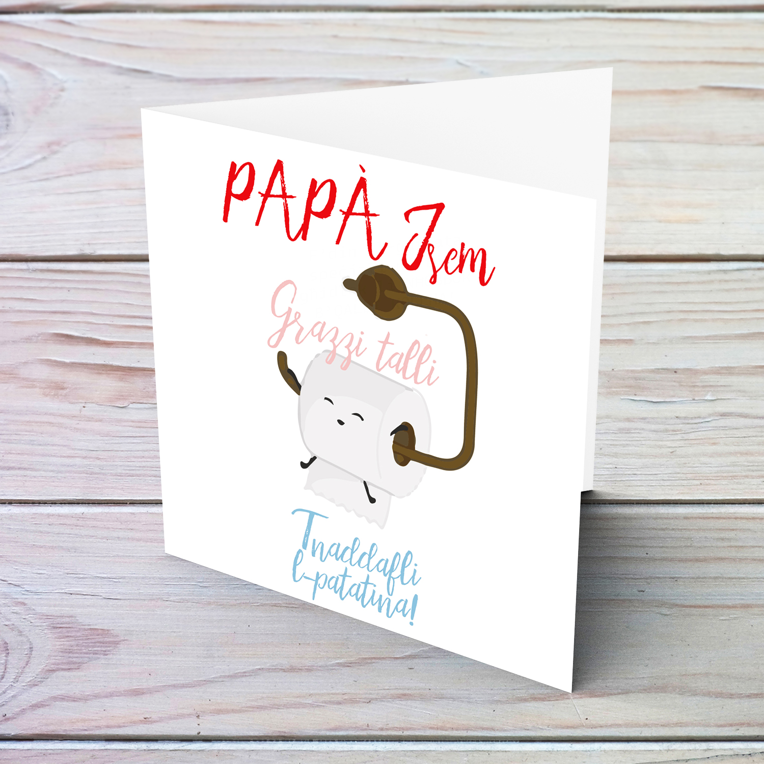 Funny father's day personaliasble card with toilet paper in Maltese