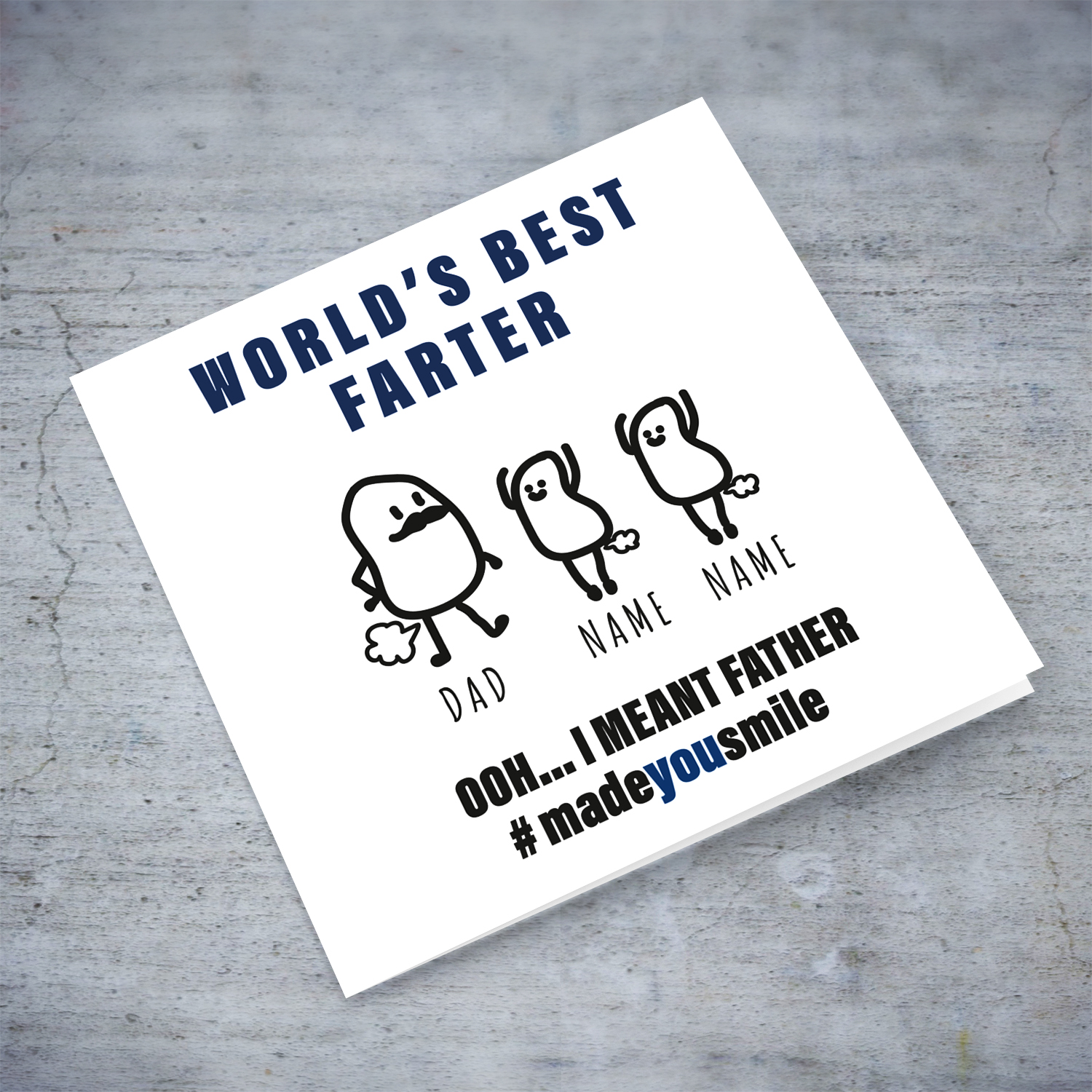 Funny father's day card - World's best farter (2 children) - in English (Personalisable)
