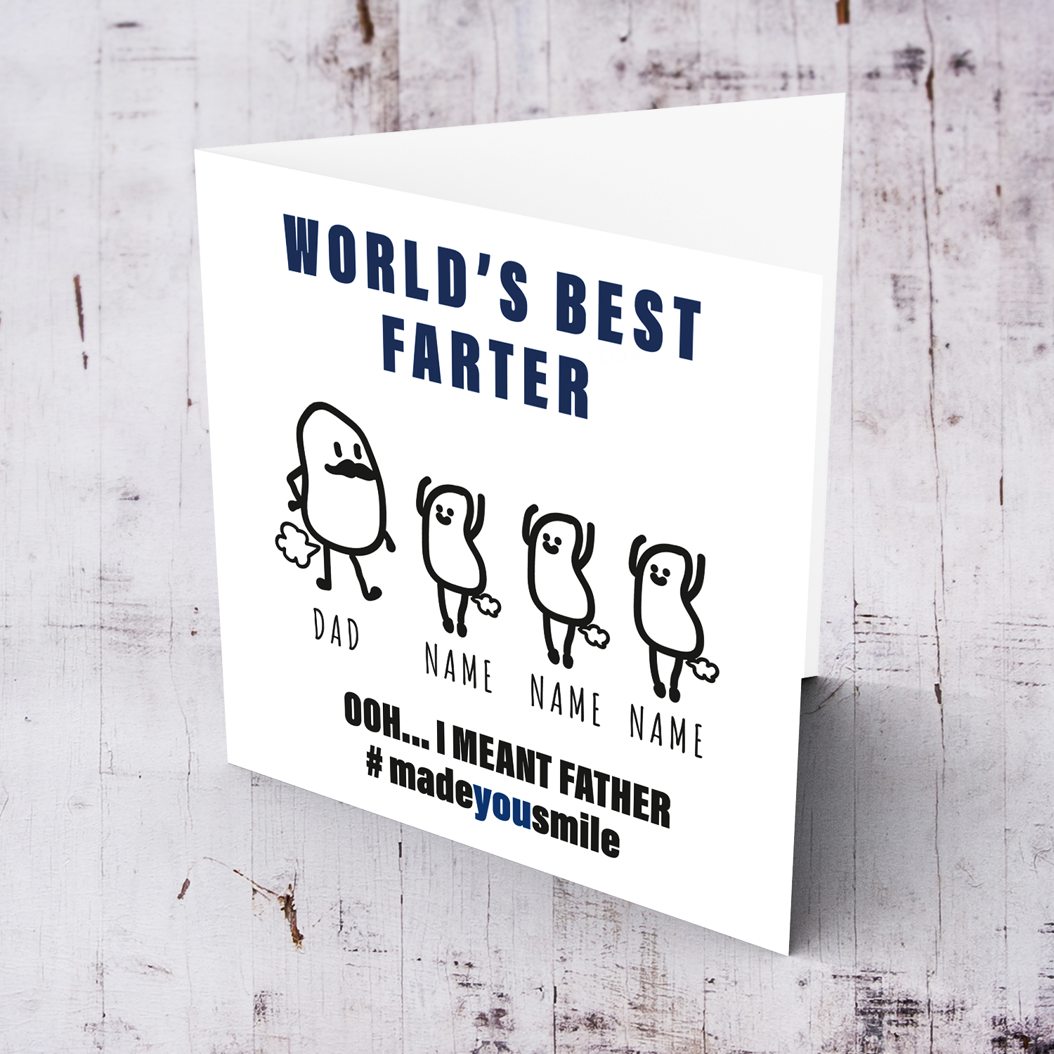 Funny father's day card - World's best farter (3 chilren) - in English (Personalisable)
