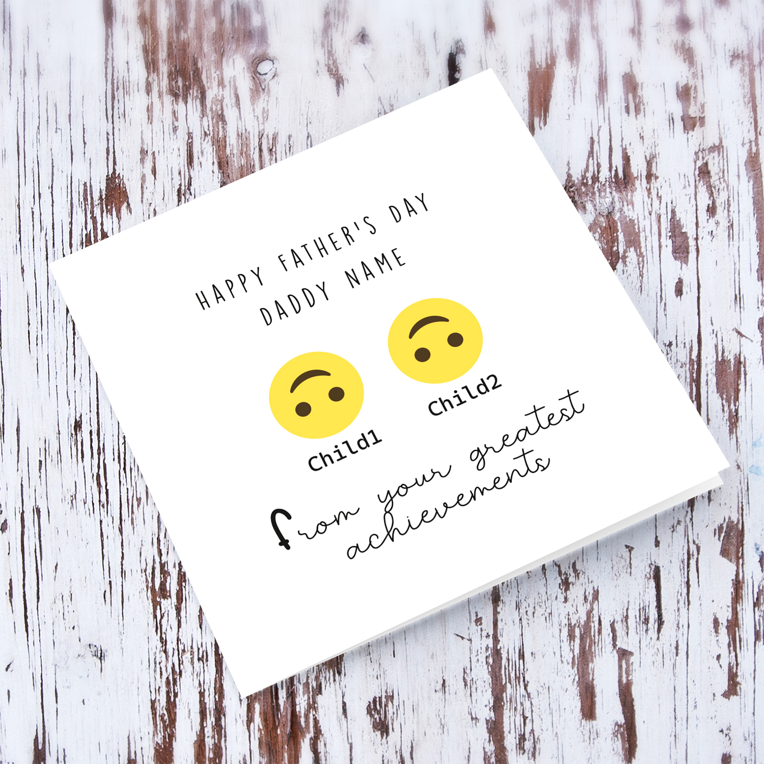 Emoji funny father's day card with 2 children in English  (Personalisable)