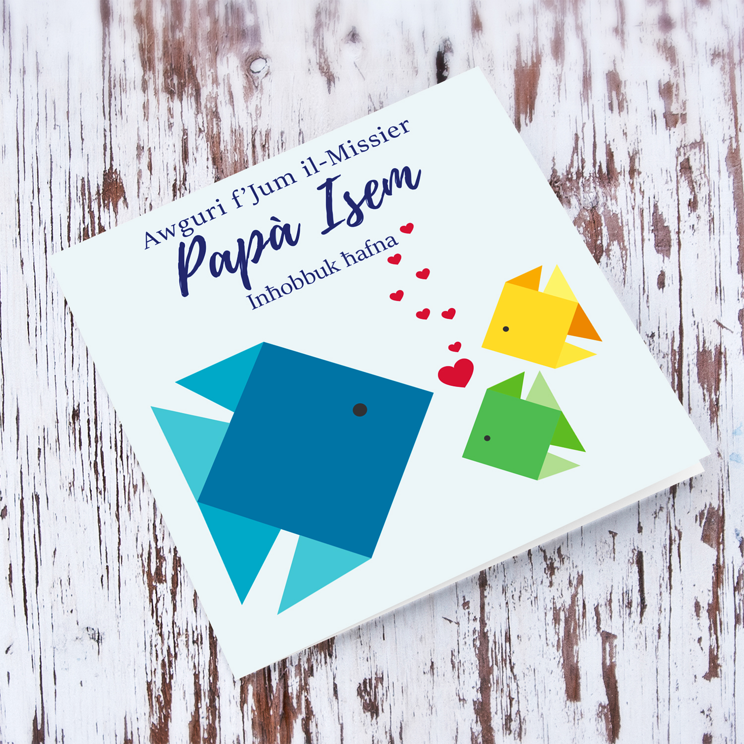 Origami fish themed father's day card for father in Maltese (Plural & Personalisable)