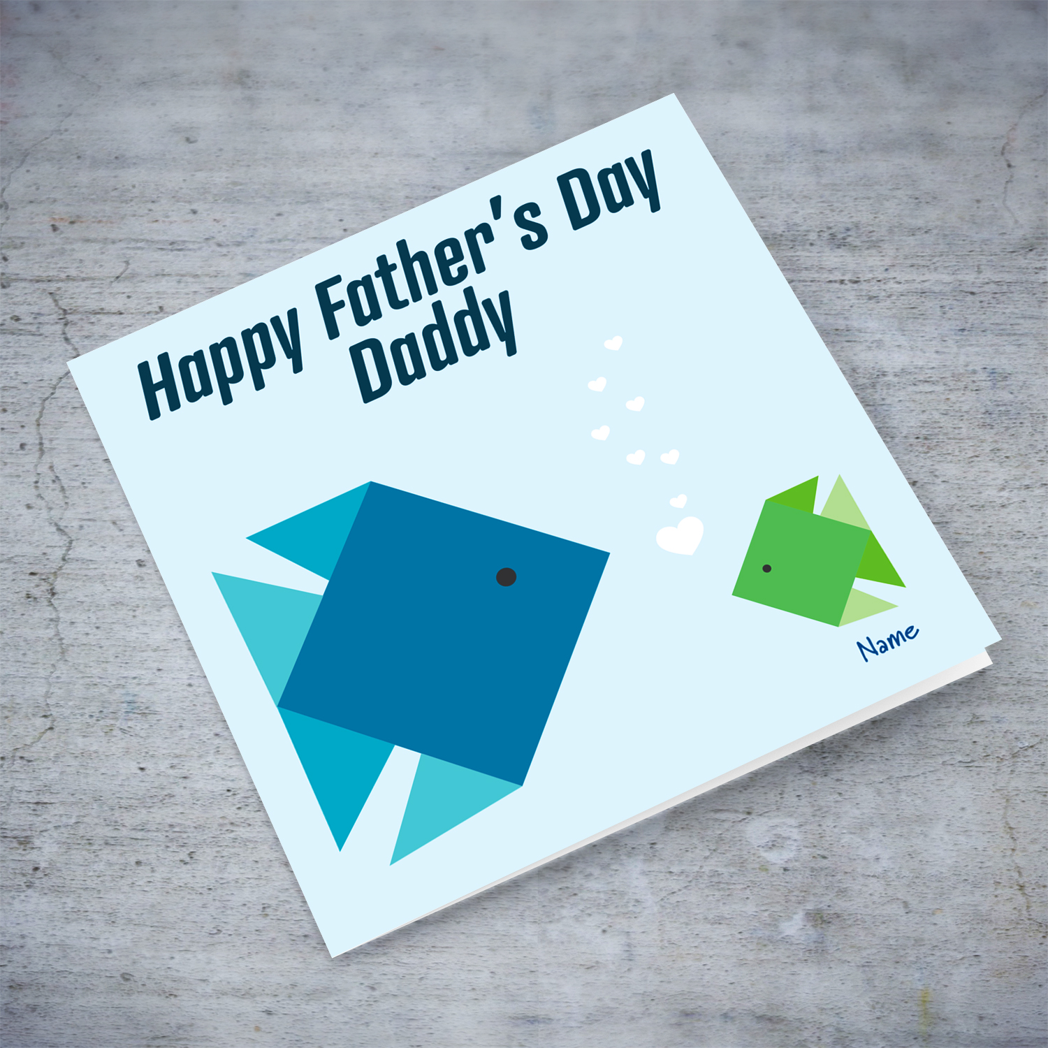 A cute father's day card featuring daddy fish and 1 small fish in English (Personalisable) 