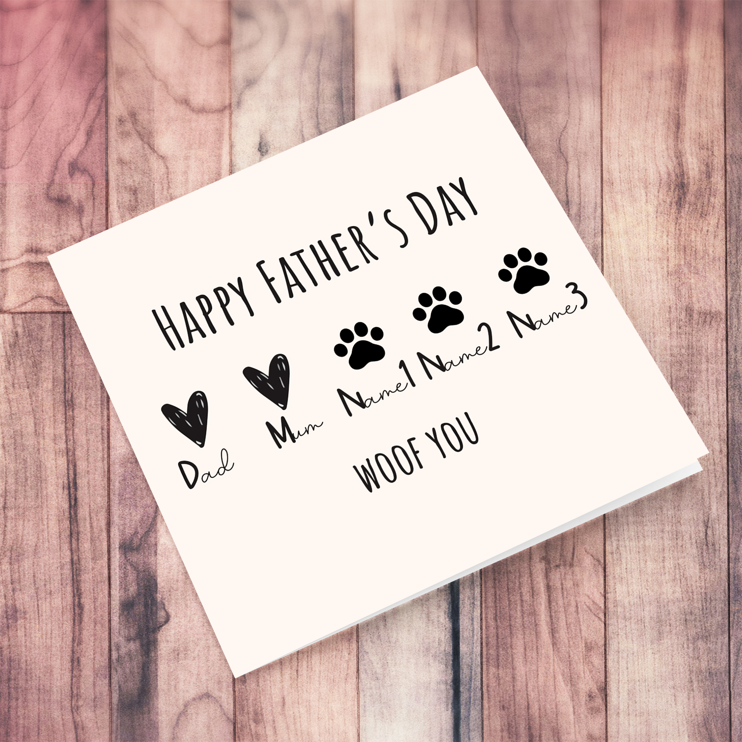 A cute father's day card from three pet dog / cat in English