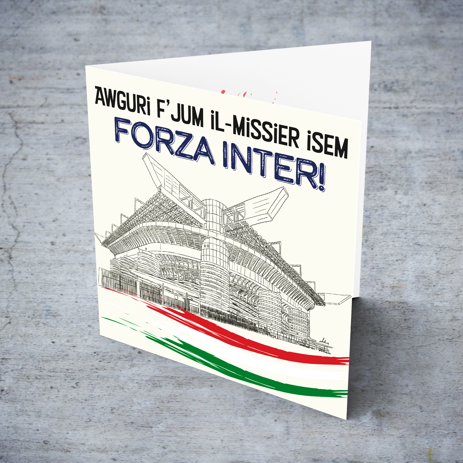 Hand drawn San Siro Stadium - Father's Day Card with Italian flag colours - Forza Inter (Personalisable)