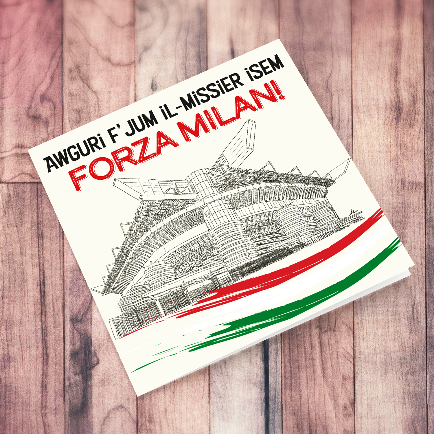 Hand drawn San Siro Stadium - Father's Day Card with Italian flag colours - Forza Milan (Personalisable)