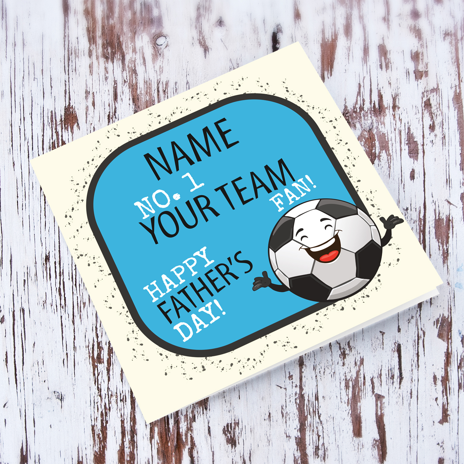 Football themed father's day card for the FOOTBALL fans with cute ball illustration in English (Enter favourite team)