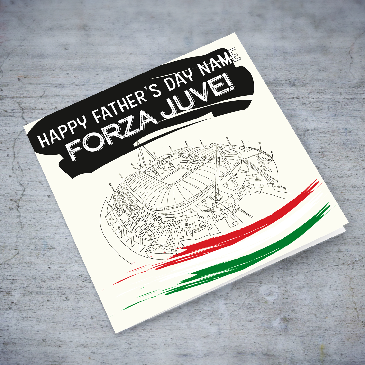 Hand drawn Juventus (Allianz Stadium) - Father's Day Card with Italian flag colours - Forza JUVE in English (Personalisable)
