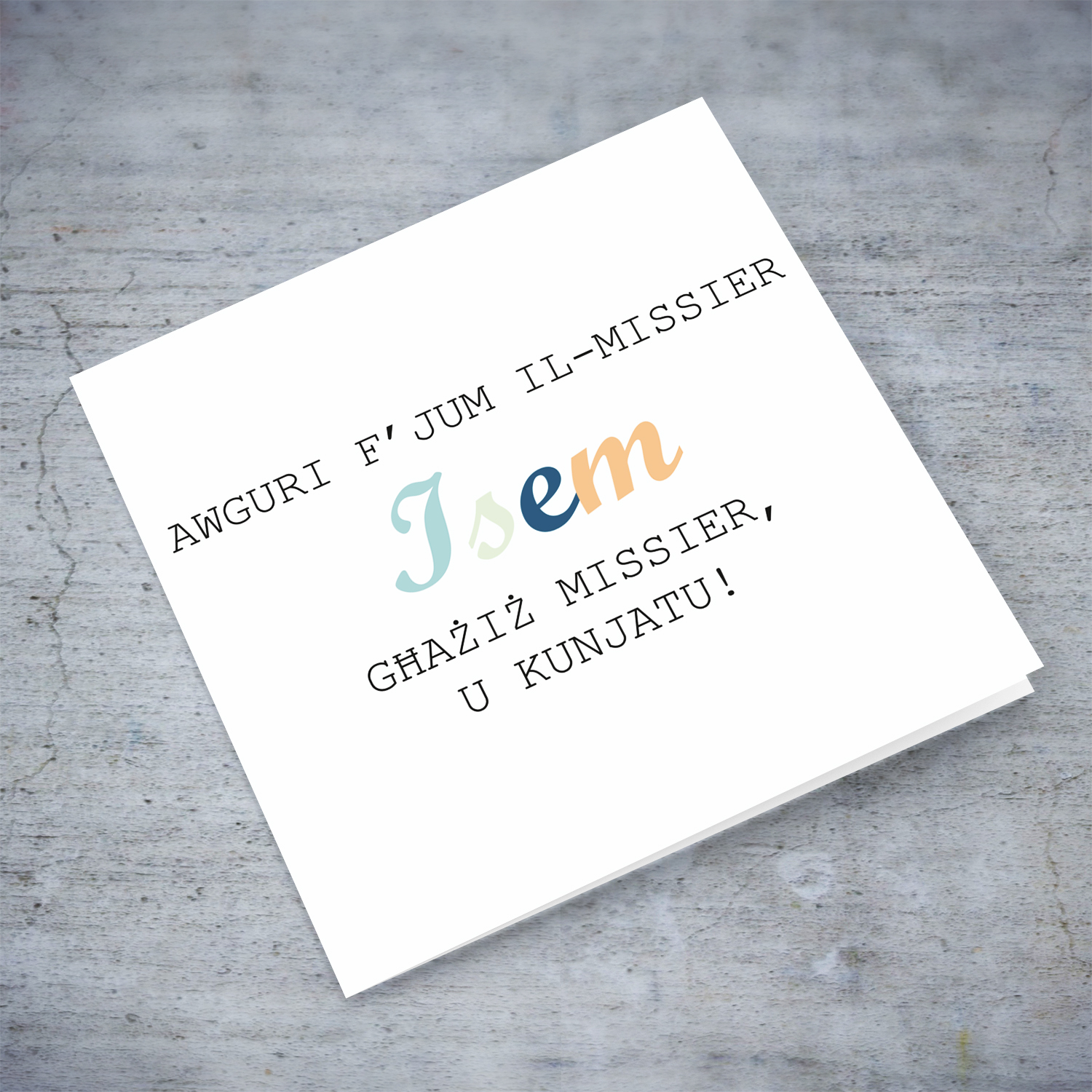 Colourful wording Father's Day Card for father and father-in-law in Maltese (Personalisable)